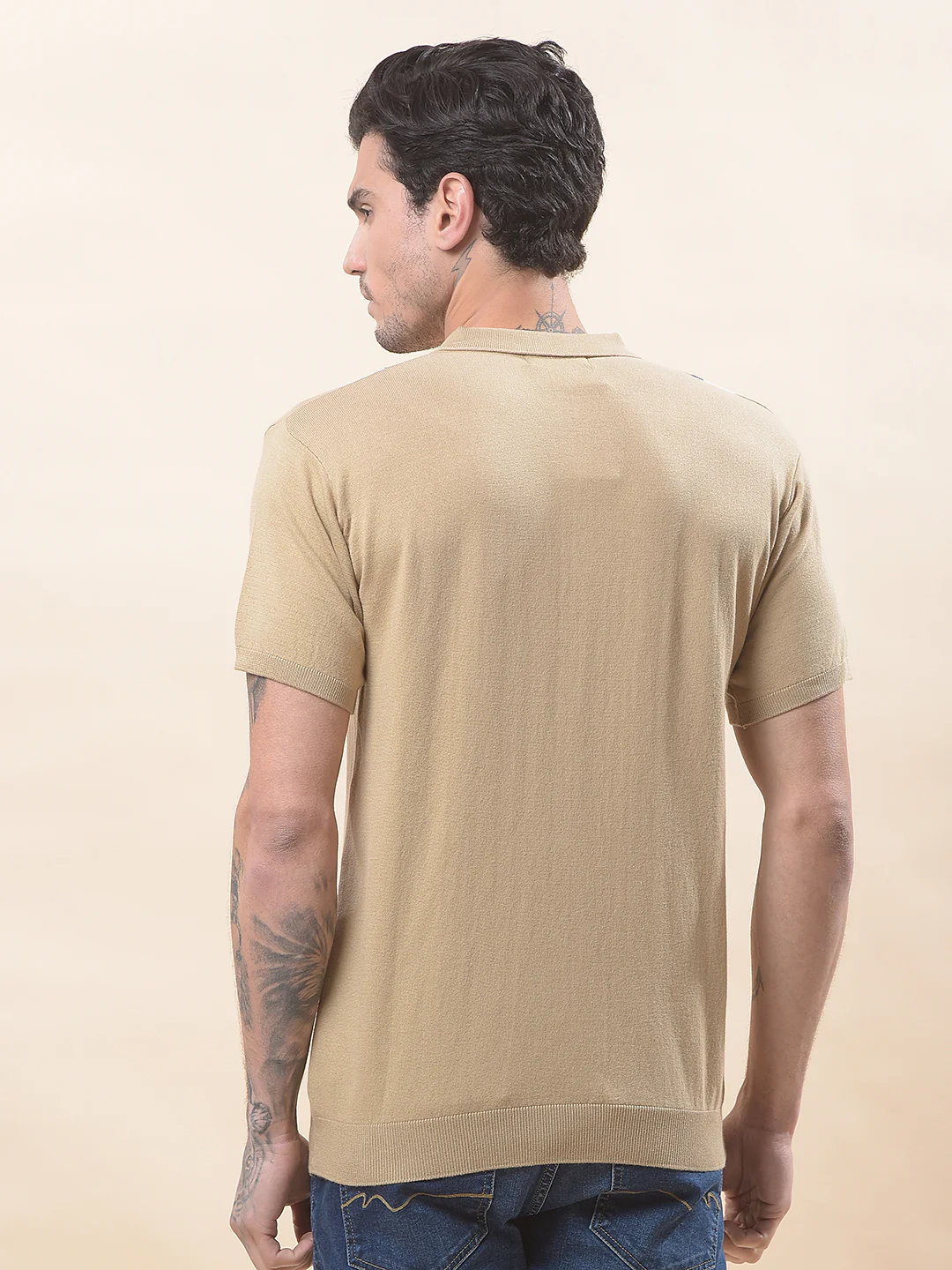 T-Shirt for Men | Breathable & Soft with Color Fastness Regular Fit Polo Neck Cotton Blend Fabric Striped Pattern - Image 8