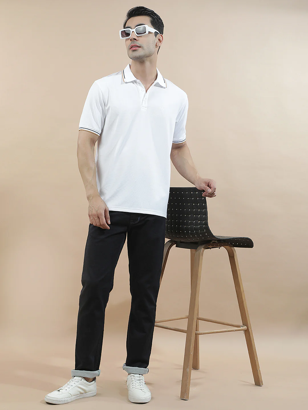 T-Shirt for Men | Breathable & Soft with Color Fastness Regular Fit Polo Neck Nylon Fabric Solid Pattern - Image 2