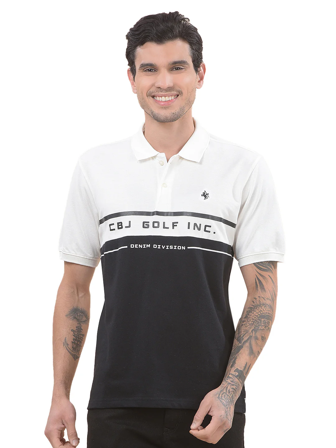 T-Shirt for Men | Breathable & Soft with Color Fastness Regular Fit Polo Neck Poly Cotton Fabric Colourblocked Pattern - Image 2