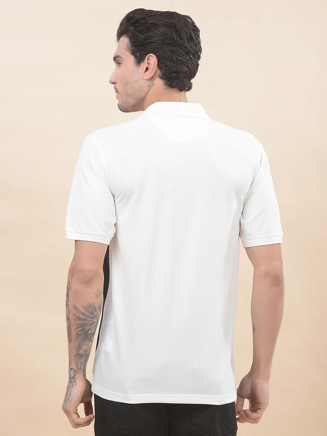 T-Shirt for Men | Breathable & Soft with Color Fastness Regular Fit Polo Neck Poly Cotton Fabric Colourblocked Pattern - Image 3