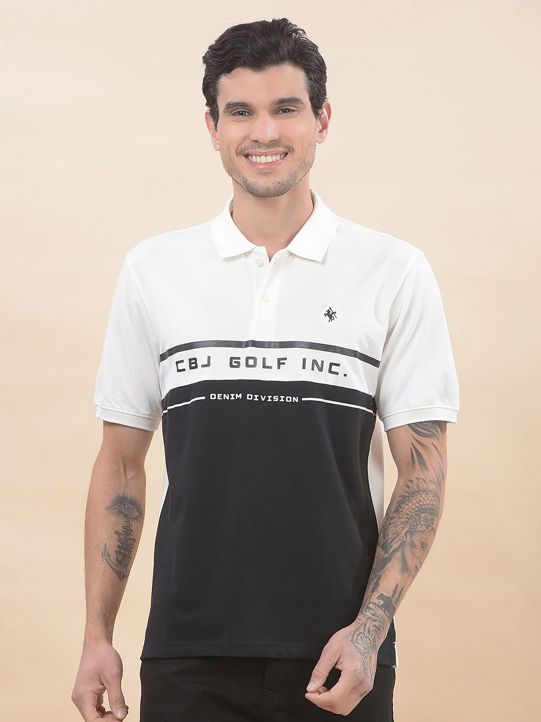 T-Shirt for Men | Breathable & Soft with Color Fastness Regular Fit Polo Neck Poly Cotton Fabric Colourblocked Pattern - Image 4
