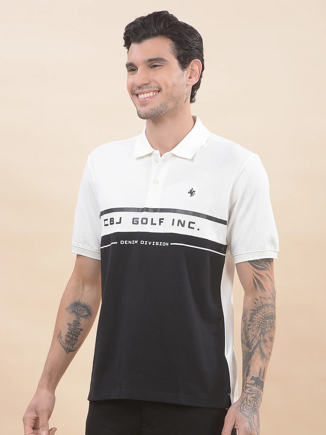 T-Shirt for Men | Breathable & Soft with Color Fastness Regular Fit Polo Neck Poly Cotton Fabric Colourblocked Pattern - Image 5
