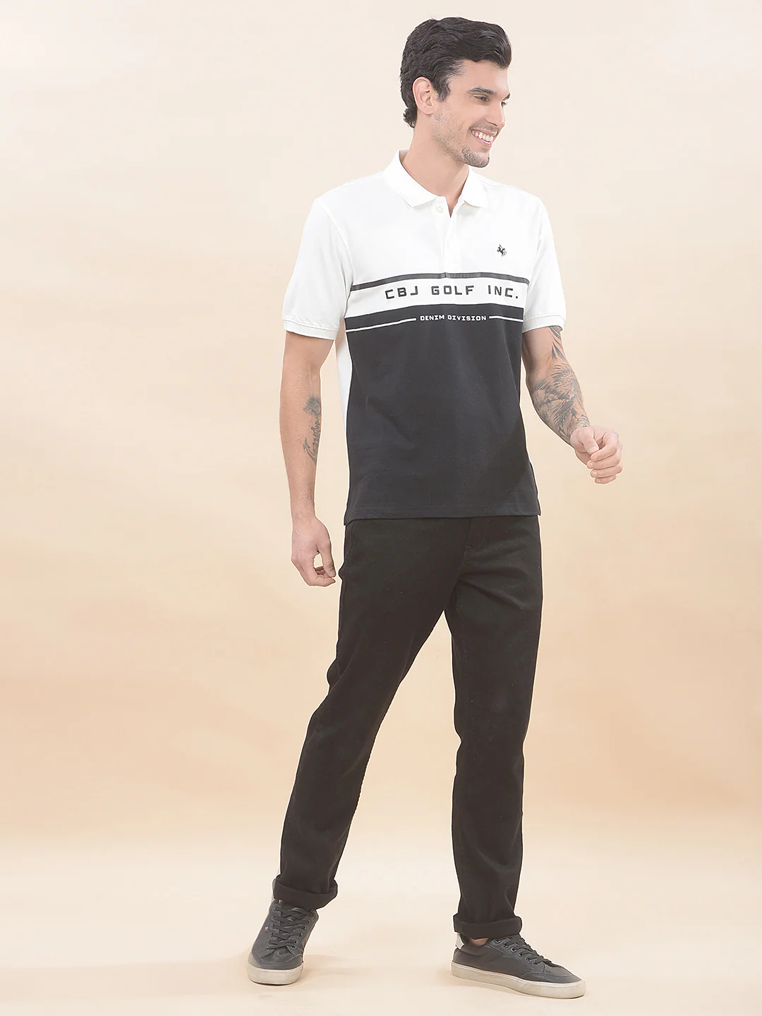 T-Shirt for Men | Breathable & Soft with Color Fastness Regular Fit Polo Neck Poly Cotton Fabric Colourblocked Pattern - Image 6