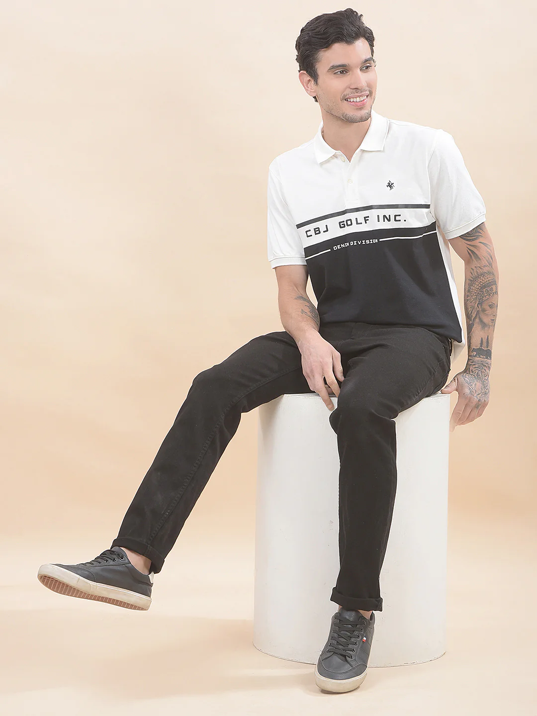 T-Shirt for Men | Breathable & Soft with Color Fastness Regular Fit Polo Neck Poly Cotton Fabric Colourblocked Pattern - Image 7