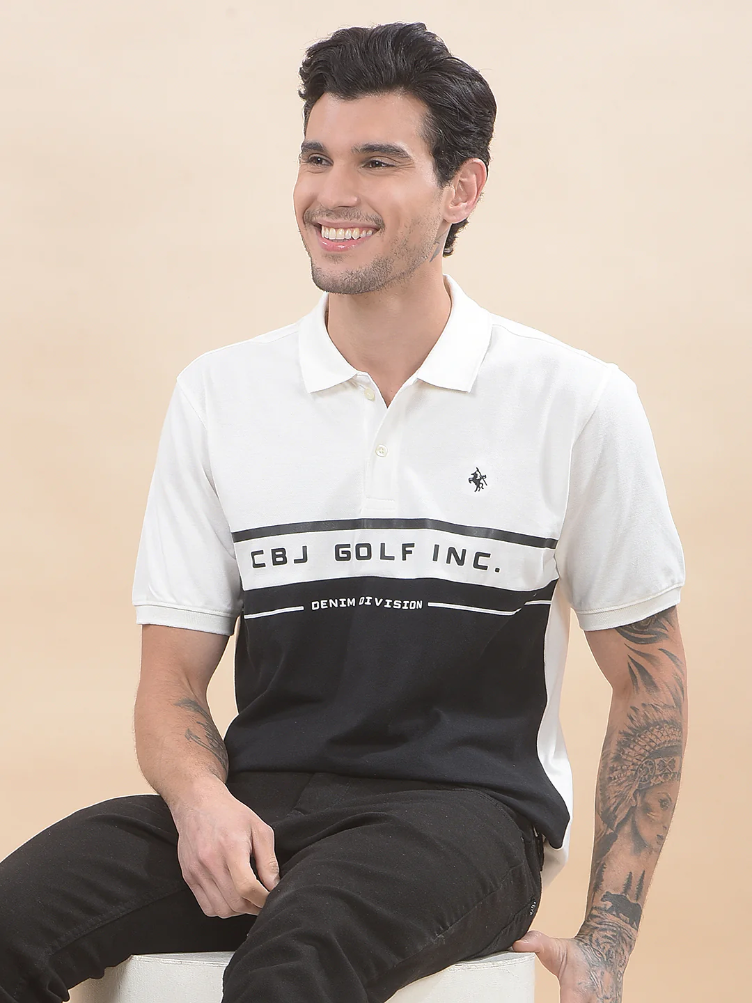 T-Shirt for Men | Breathable & Soft with Color Fastness Regular Fit Polo Neck Poly Cotton Fabric Colourblocked Pattern - Image 8