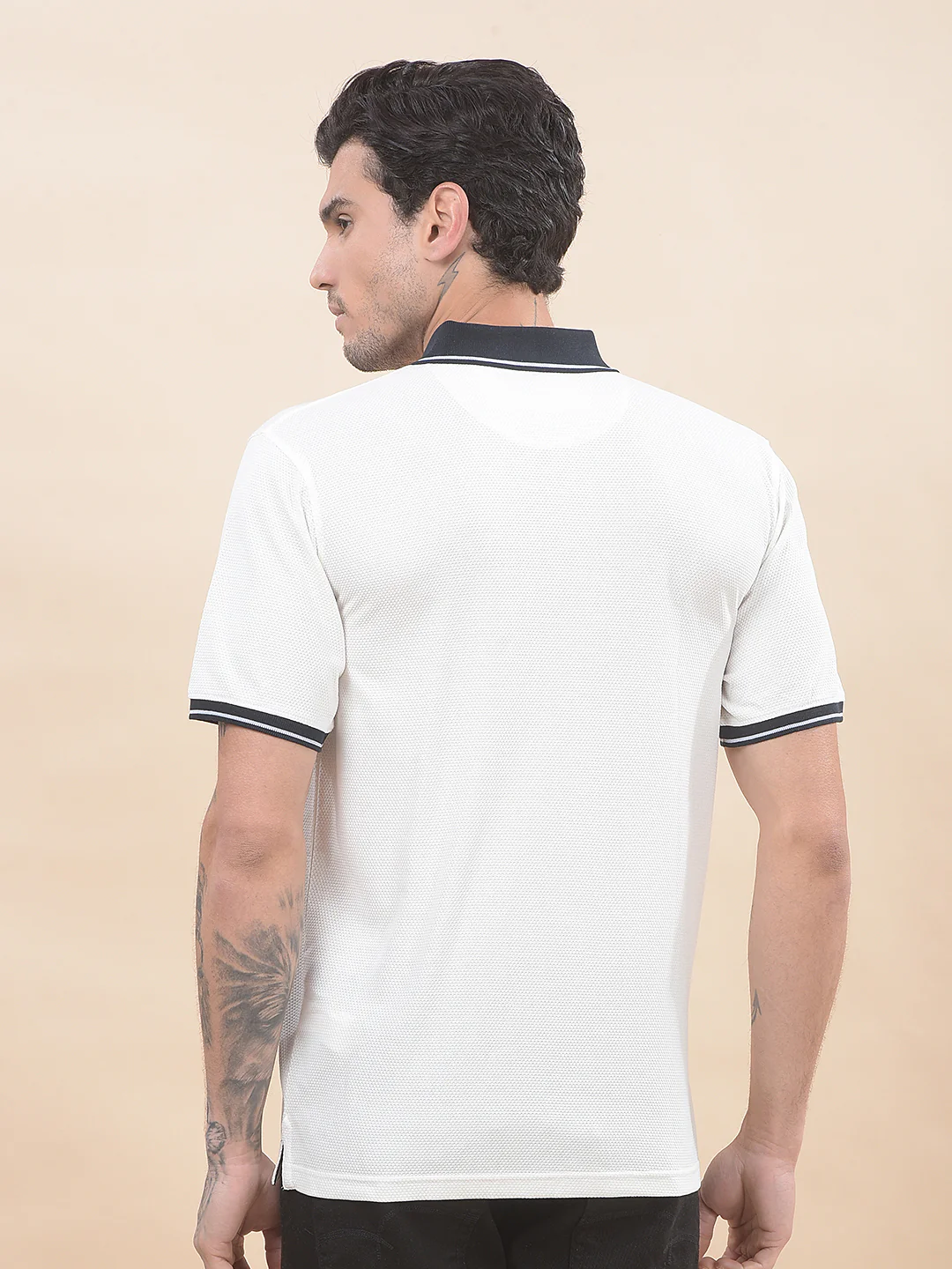 T-Shirt for Men | Breathable & Soft with Color Fastness Regular Fit Polo Neck Poly Cotton Fabric Colourblocked Pattern - Image 2