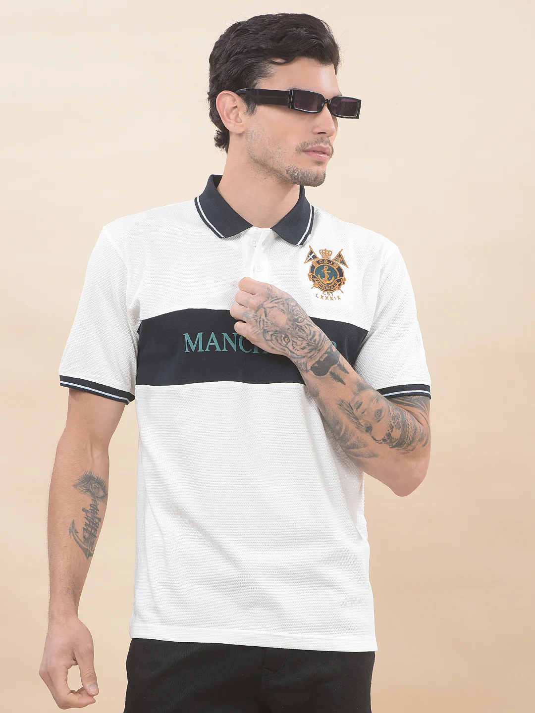 T-Shirt for Men | Breathable & Soft with Color Fastness Regular Fit Polo Neck Poly Cotton Fabric Colourblocked Pattern - Image 3