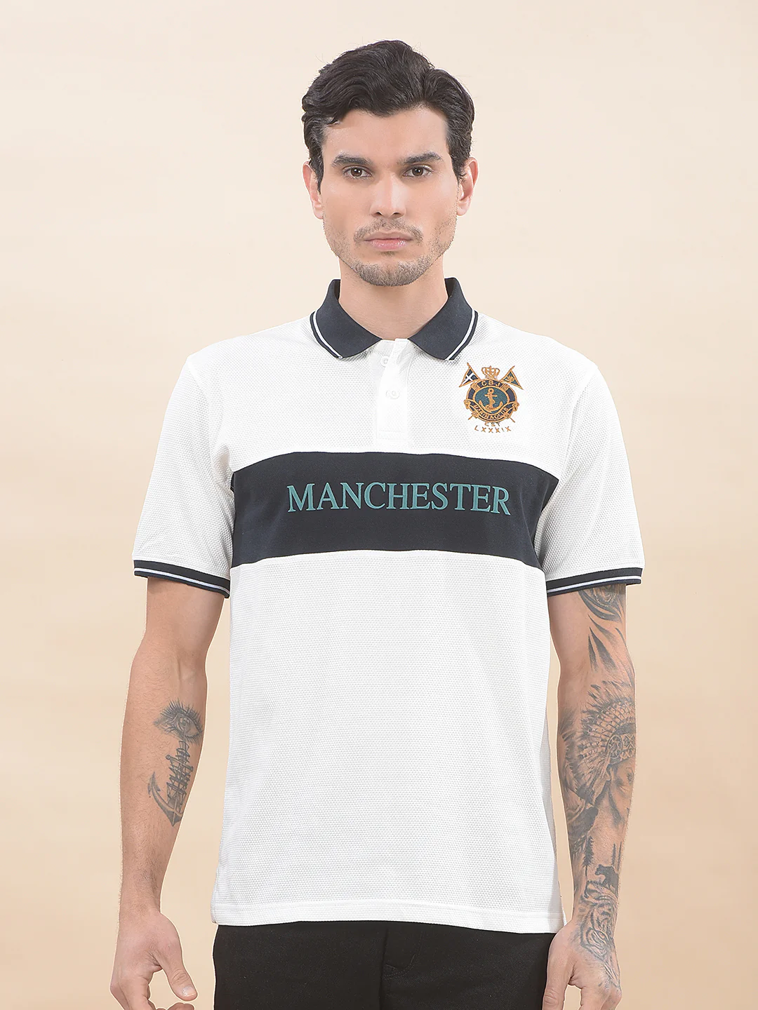T-Shirt for Men | Breathable & Soft with Color Fastness Regular Fit Polo Neck Poly Cotton Fabric Colourblocked Pattern - Image 5