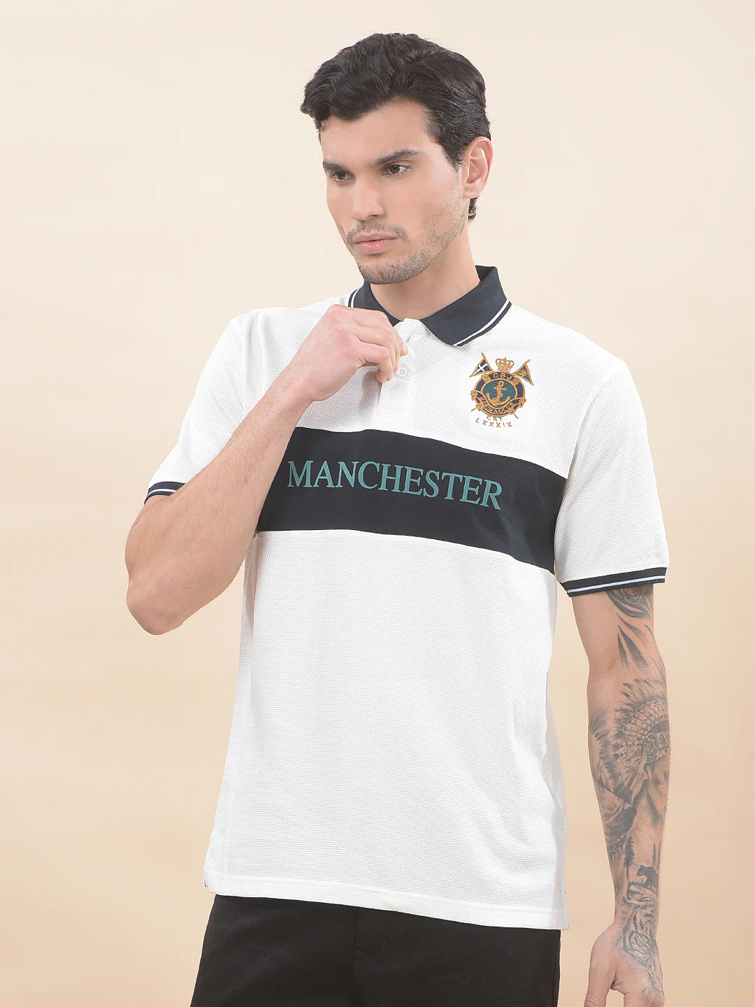 T-Shirt for Men | Breathable & Soft with Color Fastness Regular Fit Polo Neck Poly Cotton Fabric Colourblocked Pattern - Image 6
