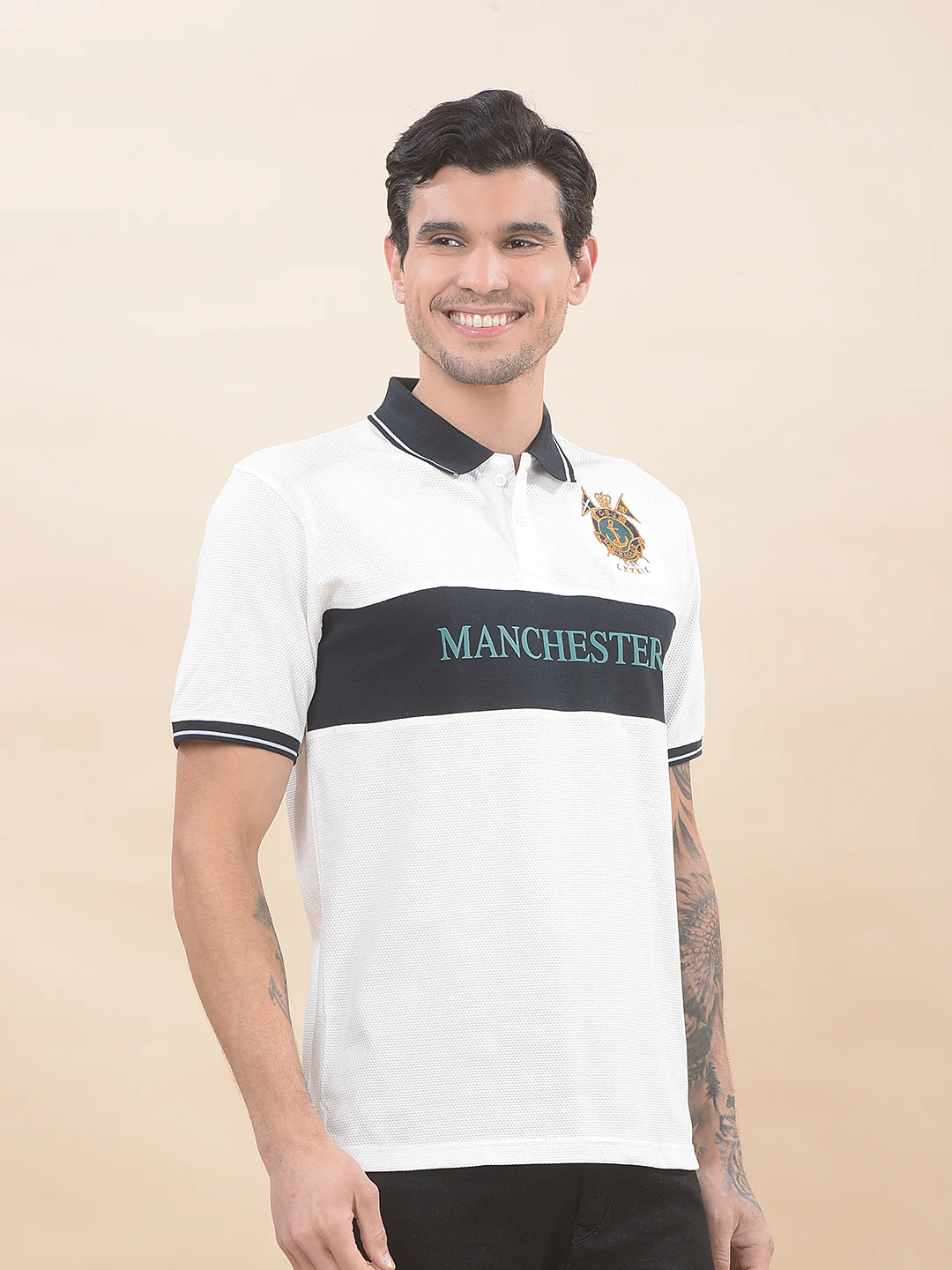 T-Shirt for Men | Breathable & Soft with Color Fastness Regular Fit Polo Neck Poly Cotton Fabric Colourblocked Pattern - Image 7