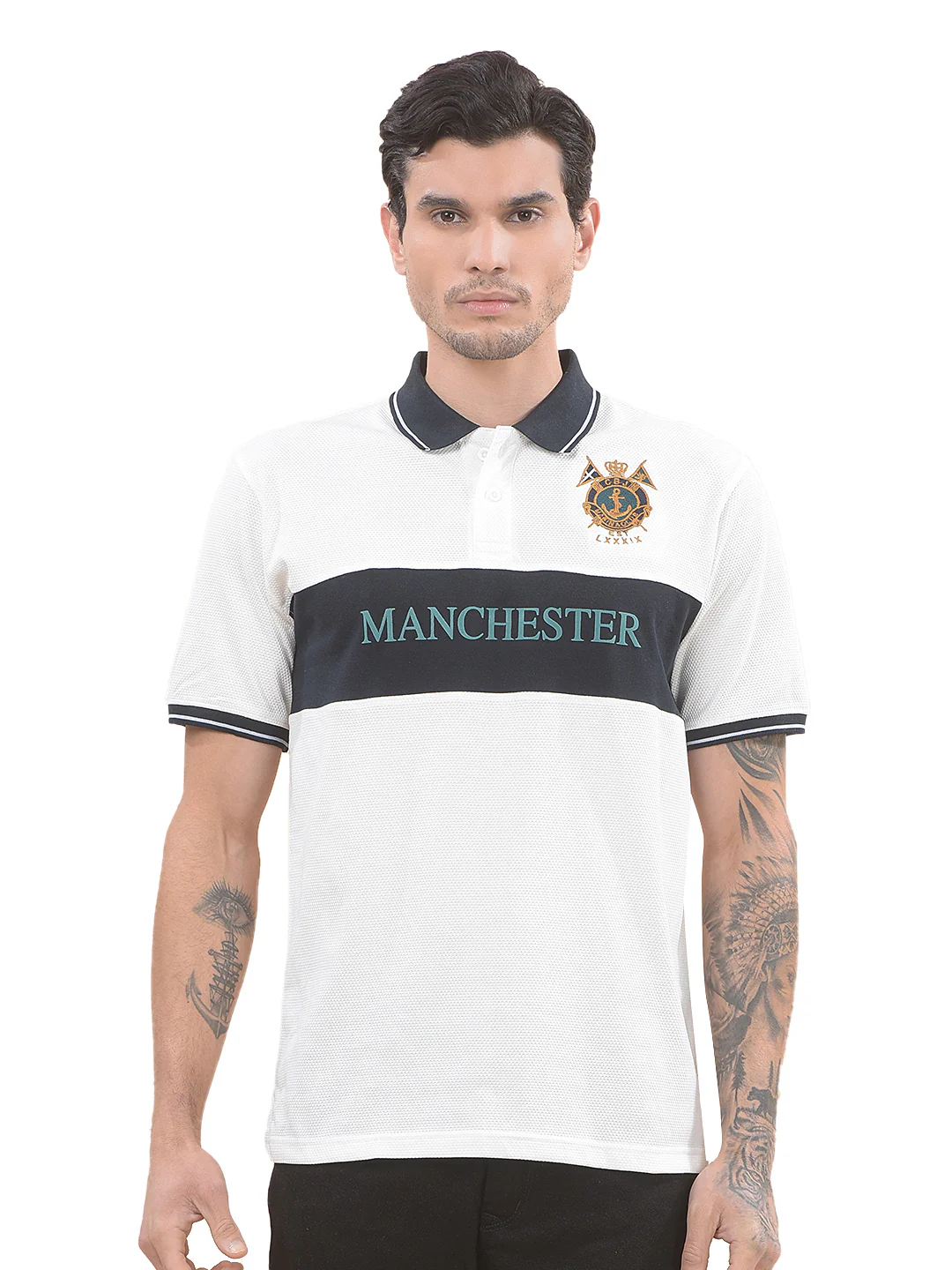 T-Shirt for Men | Breathable & Soft with Color Fastness Regular Fit Polo Neck Poly Cotton Fabric Colourblocked Pattern - Image 9