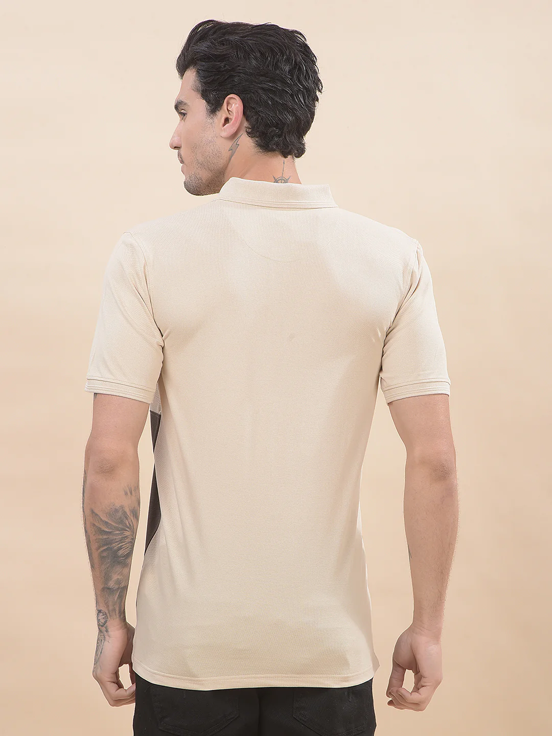 T-Shirt for Men | Breathable & Soft with Color Fastness Regular Fit Polo Neck Poly Cotton Fabric Colourblocked Pattern - Image 2