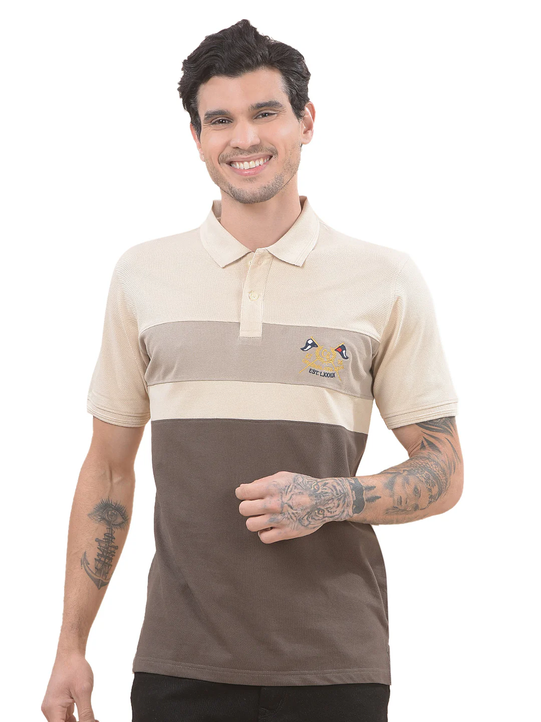 T-Shirt for Men | Breathable & Soft with Color Fastness Regular Fit Polo Neck Poly Cotton Fabric Colourblocked Pattern - Image 9