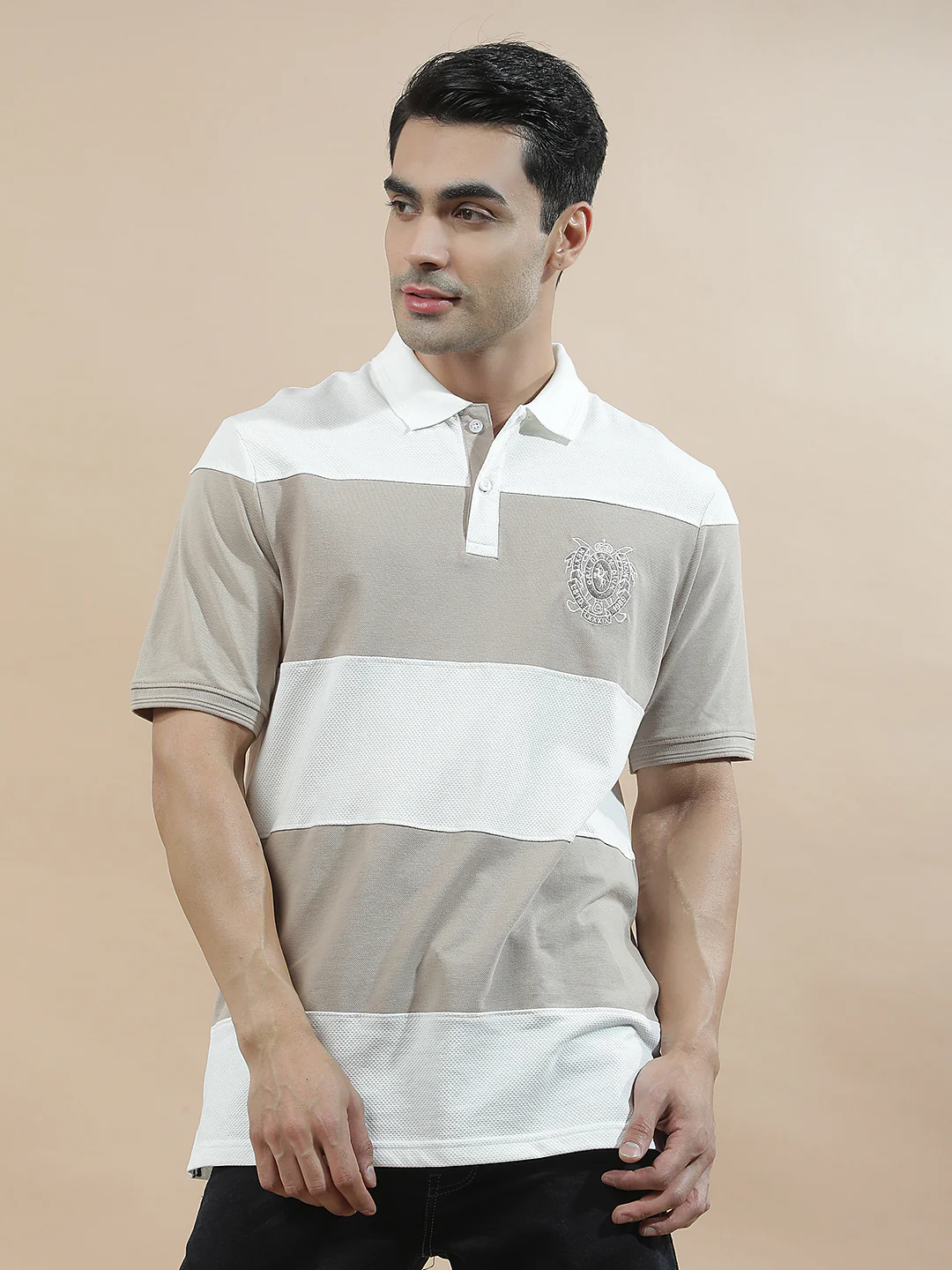T-Shirt for Men | Breathable & Soft with Color Fastness Regular Fit Polo Neck Poly Cotton Fabric Colourblocked Pattern - Image 2