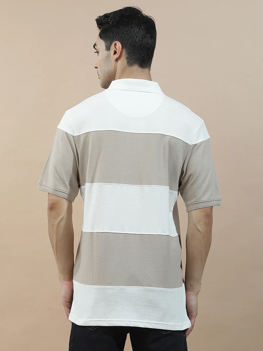 T-Shirt for Men | Breathable & Soft with Color Fastness Regular Fit Polo Neck Poly Cotton Fabric Colourblocked Pattern - Image 3