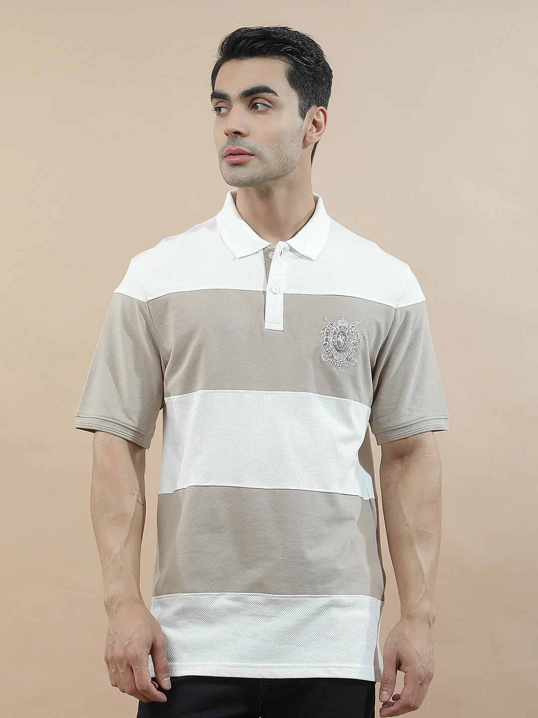T-Shirt for Men | Breathable & Soft with Color Fastness Regular Fit Polo Neck Poly Cotton Fabric Colourblocked Pattern - Image 4