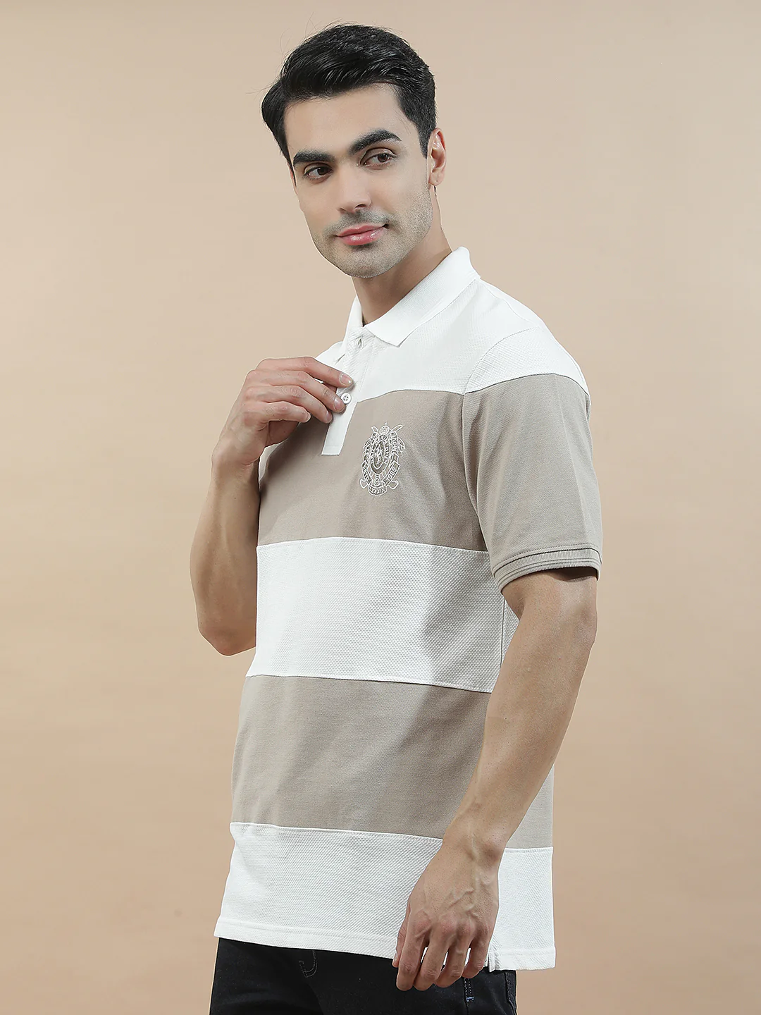 T-Shirt for Men | Breathable & Soft with Color Fastness Regular Fit Polo Neck Poly Cotton Fabric Colourblocked Pattern - Image 5