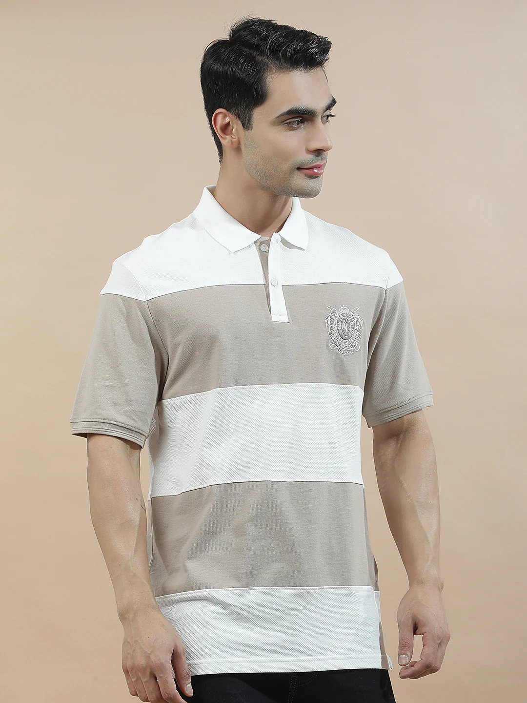 T-Shirt for Men | Breathable & Soft with Color Fastness Regular Fit Polo Neck Poly Cotton Fabric Colourblocked Pattern - Image 6
