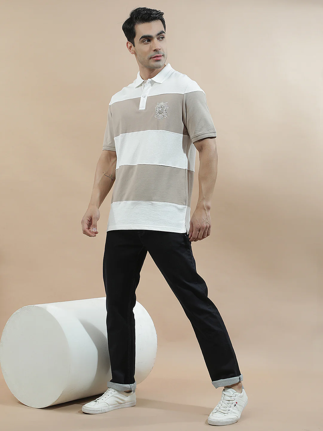 T-Shirt for Men | Breathable & Soft with Color Fastness Regular Fit Polo Neck Poly Cotton Fabric Colourblocked Pattern - Image 8