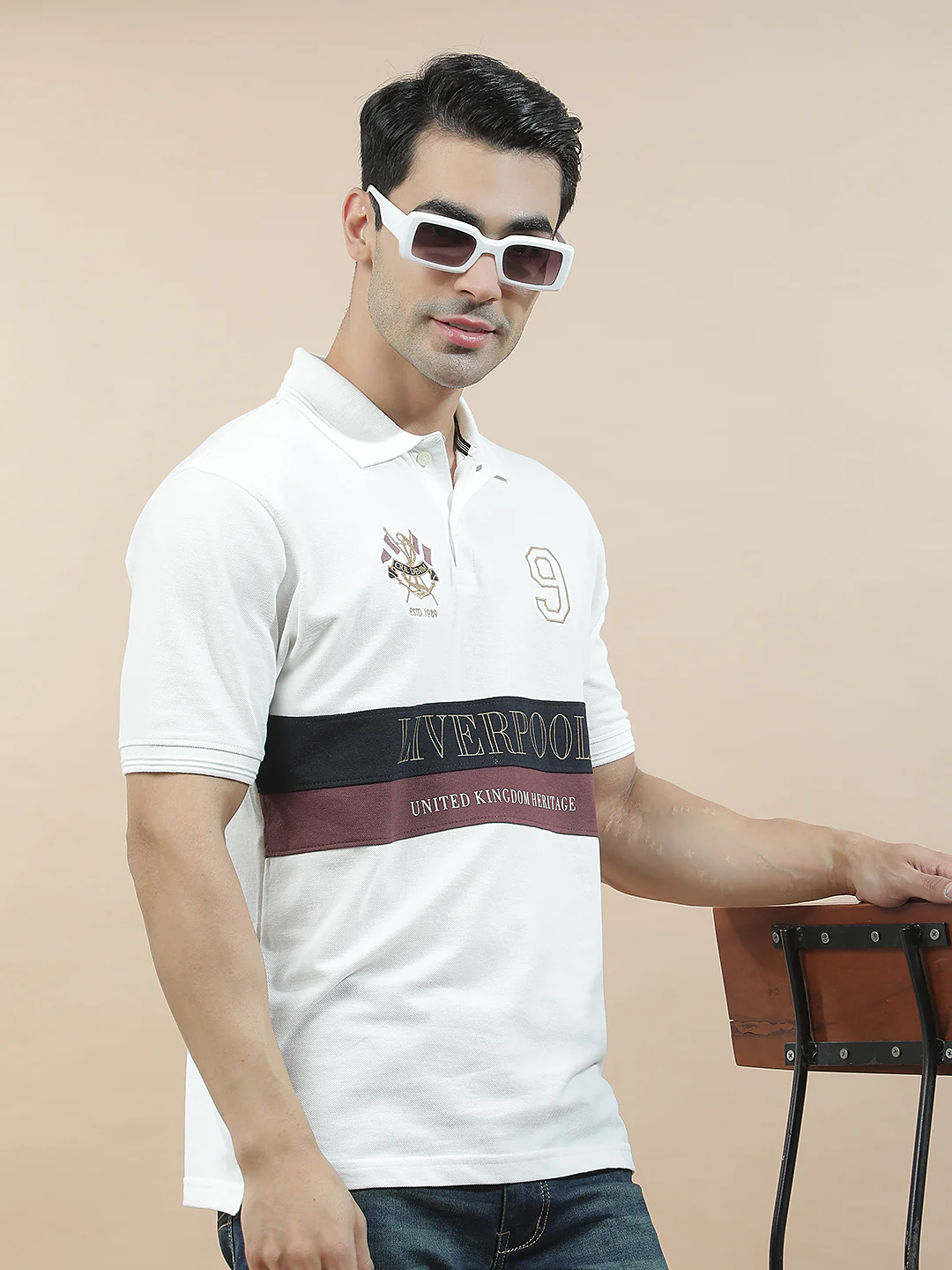 T-Shirt for Men | Breathable & Soft with Color Fastness Regular Fit Polo Neck Poly Cotton Fabric Colourblocked Pattern - Image 2