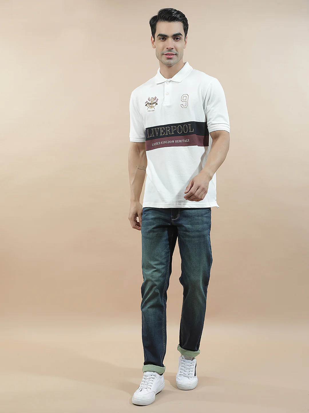 T-Shirt for Men | Breathable & Soft with Color Fastness Regular Fit Polo Neck Poly Cotton Fabric Colourblocked Pattern - Image 3