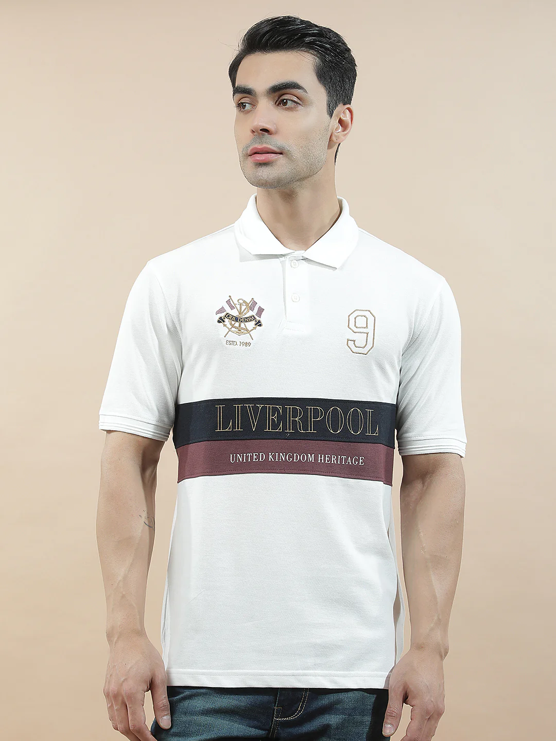 T-Shirt for Men | Breathable & Soft with Color Fastness Regular Fit Polo Neck Poly Cotton Fabric Colourblocked Pattern - Image 5