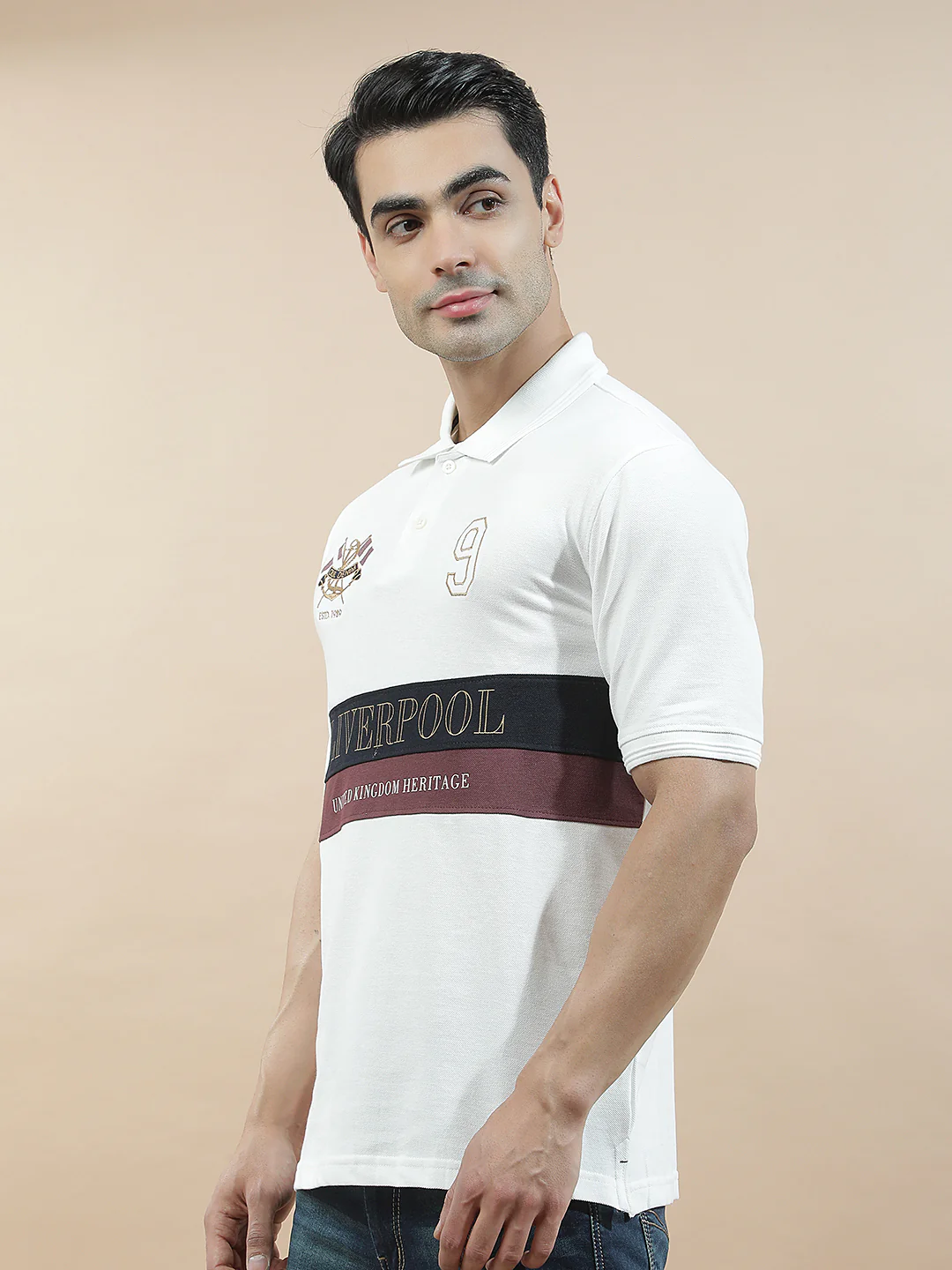 T-Shirt for Men | Breathable & Soft with Color Fastness Regular Fit Polo Neck Poly Cotton Fabric Colourblocked Pattern - Image 6