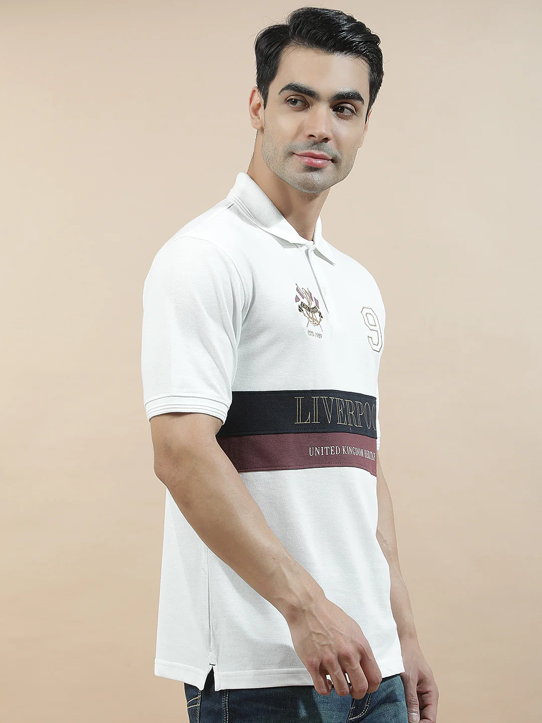 T-Shirt for Men | Breathable & Soft with Color Fastness Regular Fit Polo Neck Poly Cotton Fabric Colourblocked Pattern - Image 8