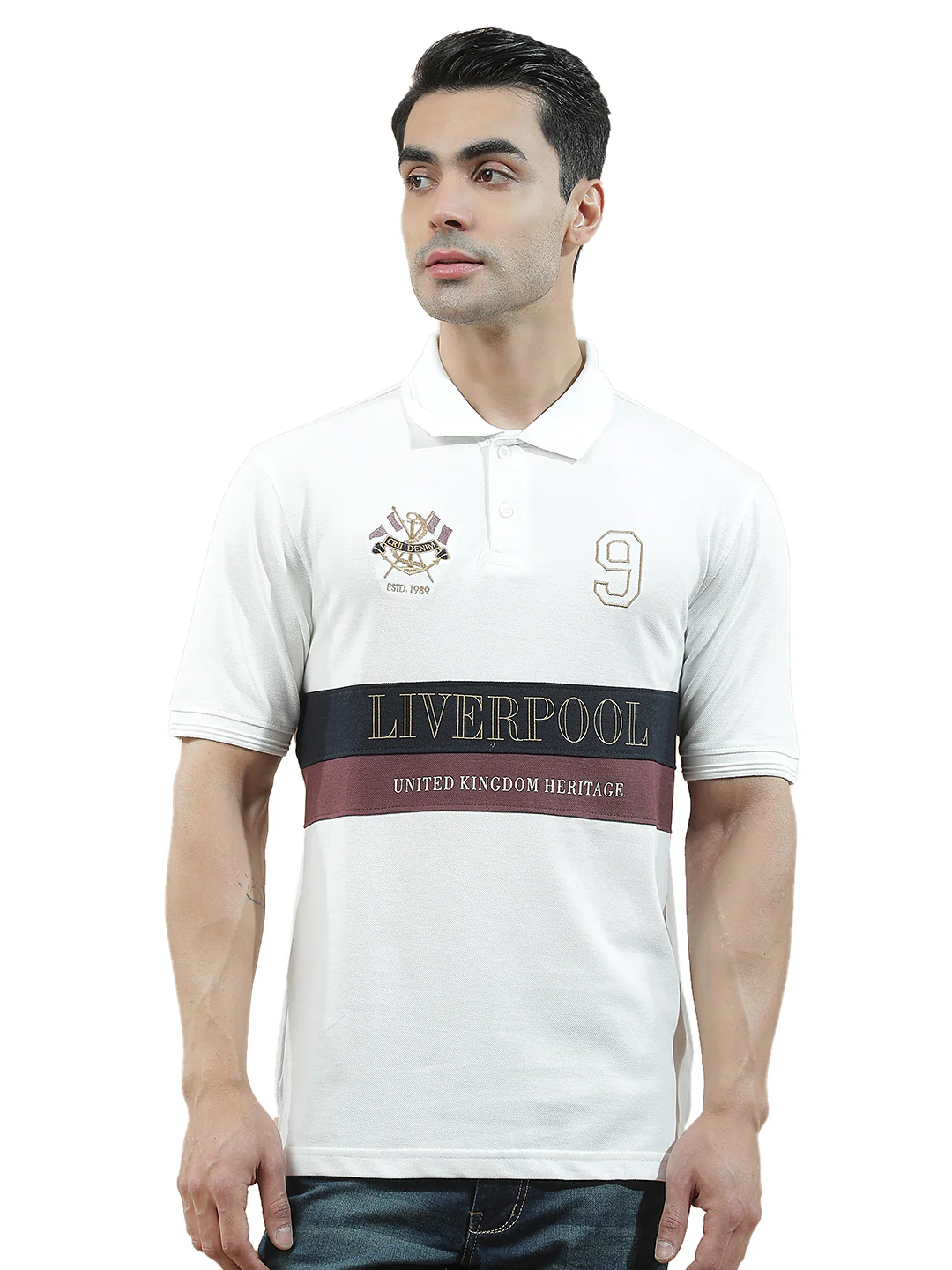 T-Shirt for Men | Breathable & Soft with Color Fastness Regular Fit Polo Neck Poly Cotton Fabric Colourblocked Pattern - Image 9