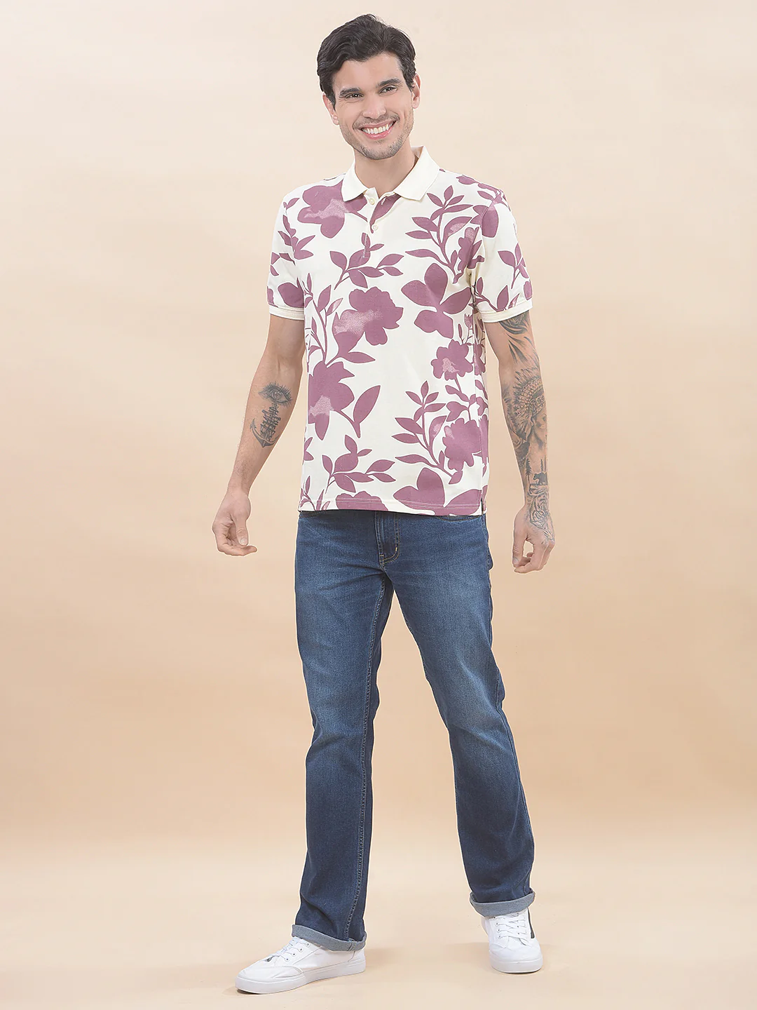 T-Shirt for Men | Breathable & Soft with Color Fastness Regular Fit Polo Neck Poly Cotton Fabric Printed Pattern - Image 2