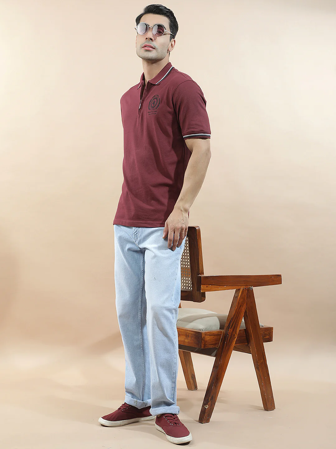 T-Shirt for Men | Breathable & Soft with Color Fastness Regular Fit Polo Neck Poly Cotton Fabric Printed Pattern - Image 2
