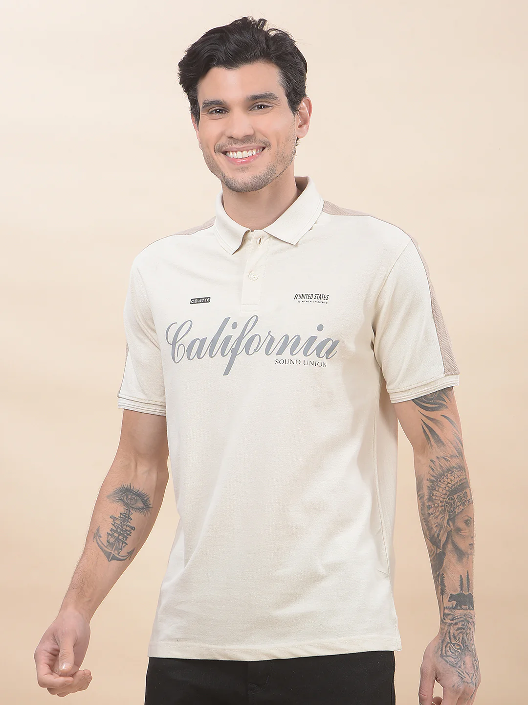 T-Shirt for Men | Breathable & Soft with Color Fastness Regular Fit Polo Neck Poly Cotton Fabric Printed Pattern - Image 3