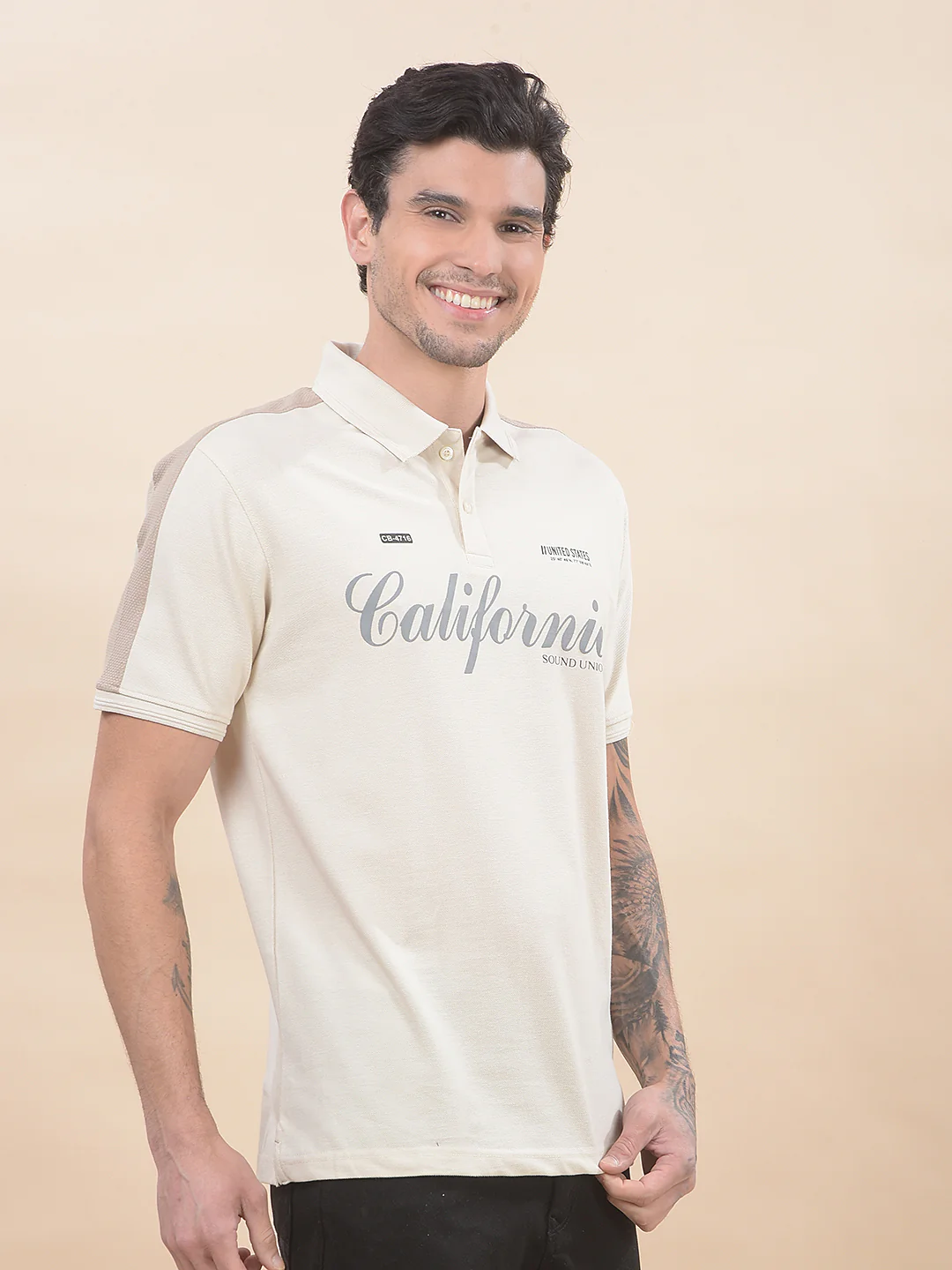 T-Shirt for Men | Breathable & Soft with Color Fastness Regular Fit Polo Neck Poly Cotton Fabric Printed Pattern - Image 4