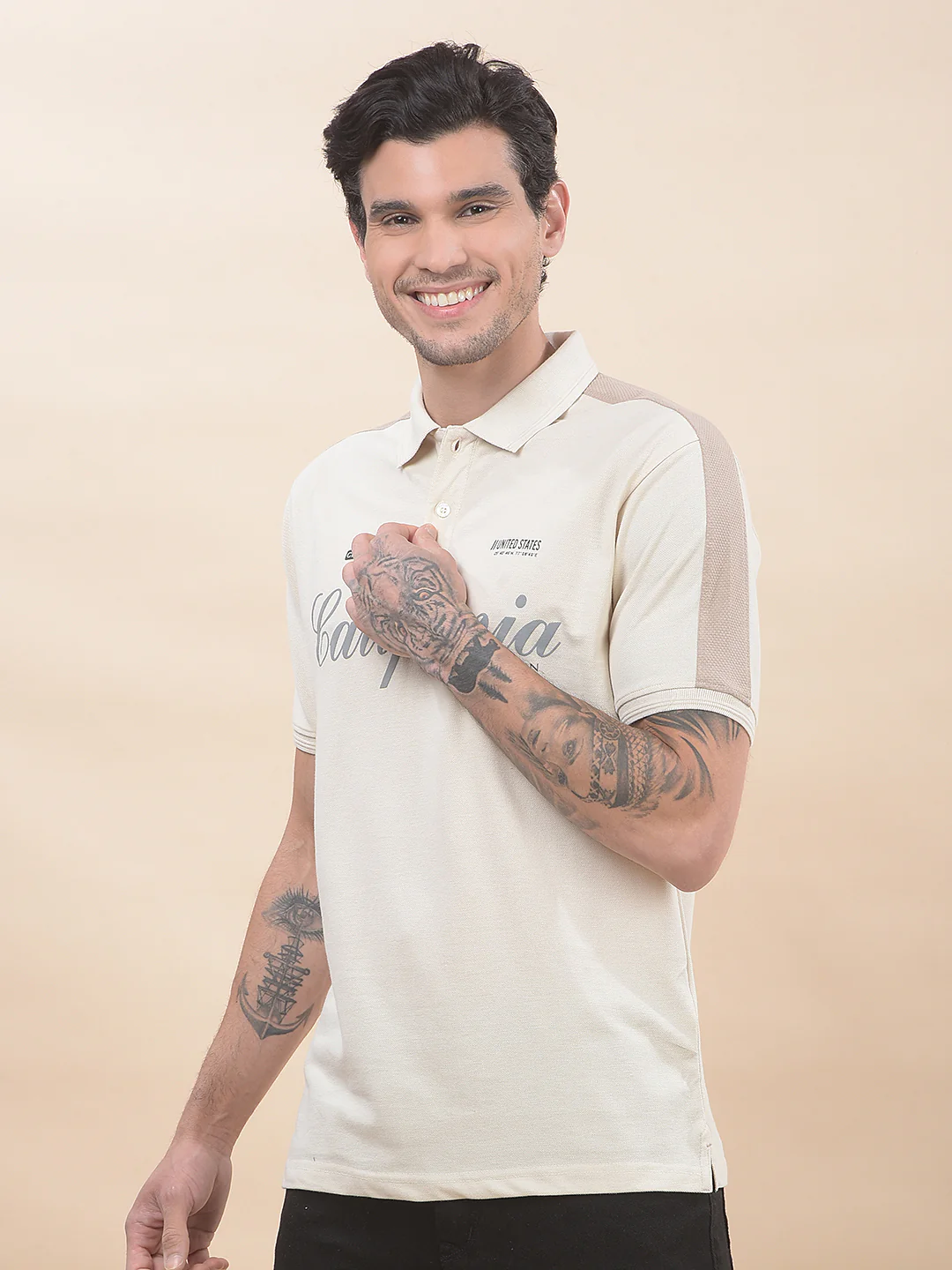 T-Shirt for Men | Breathable & Soft with Color Fastness Regular Fit Polo Neck Poly Cotton Fabric Printed Pattern - Image 5