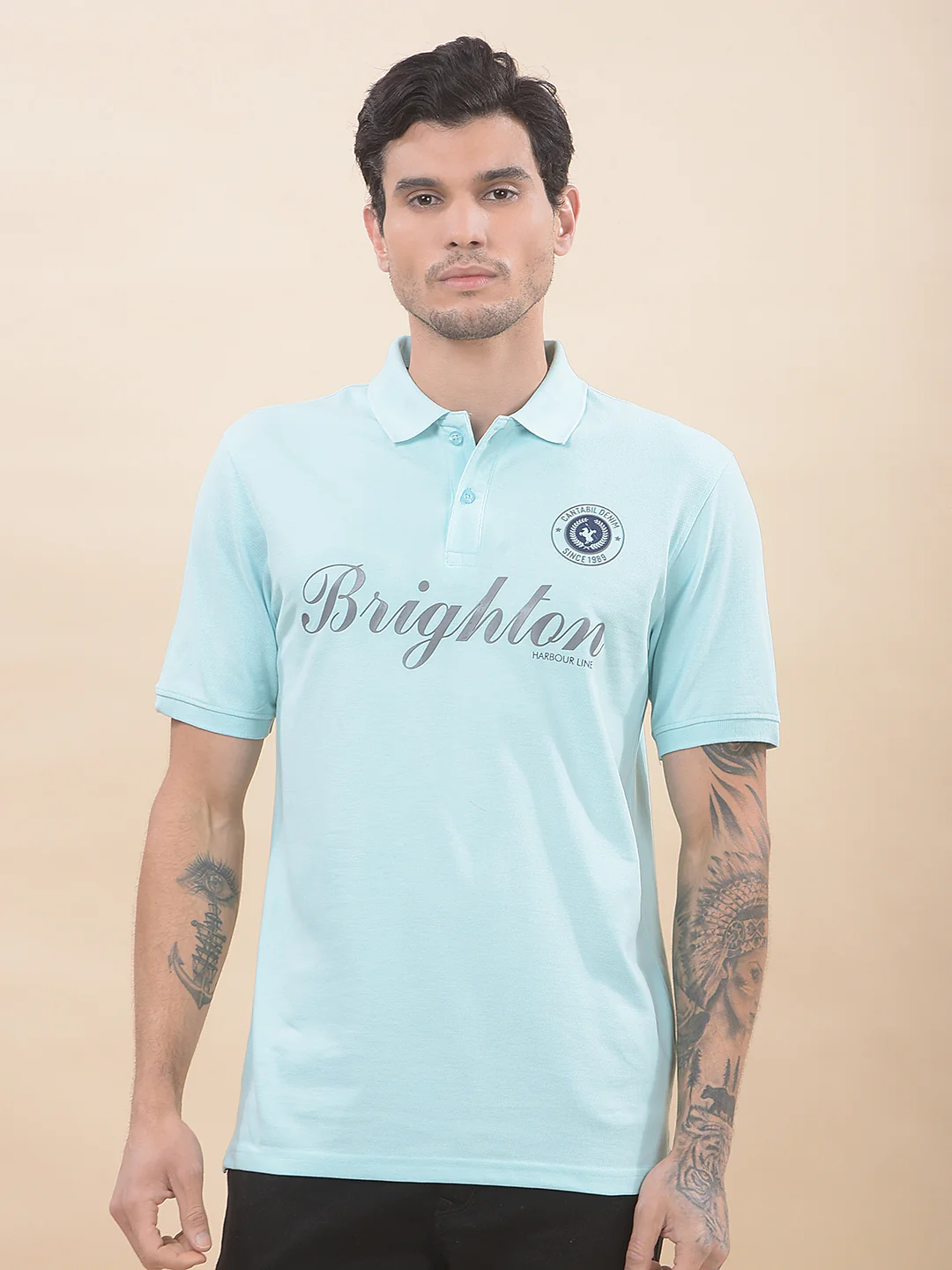 T-Shirt for Men | Breathable & Soft with Color Fastness Regular Fit Polo Neck Poly Cotton Fabric Printed Pattern - Image 3
