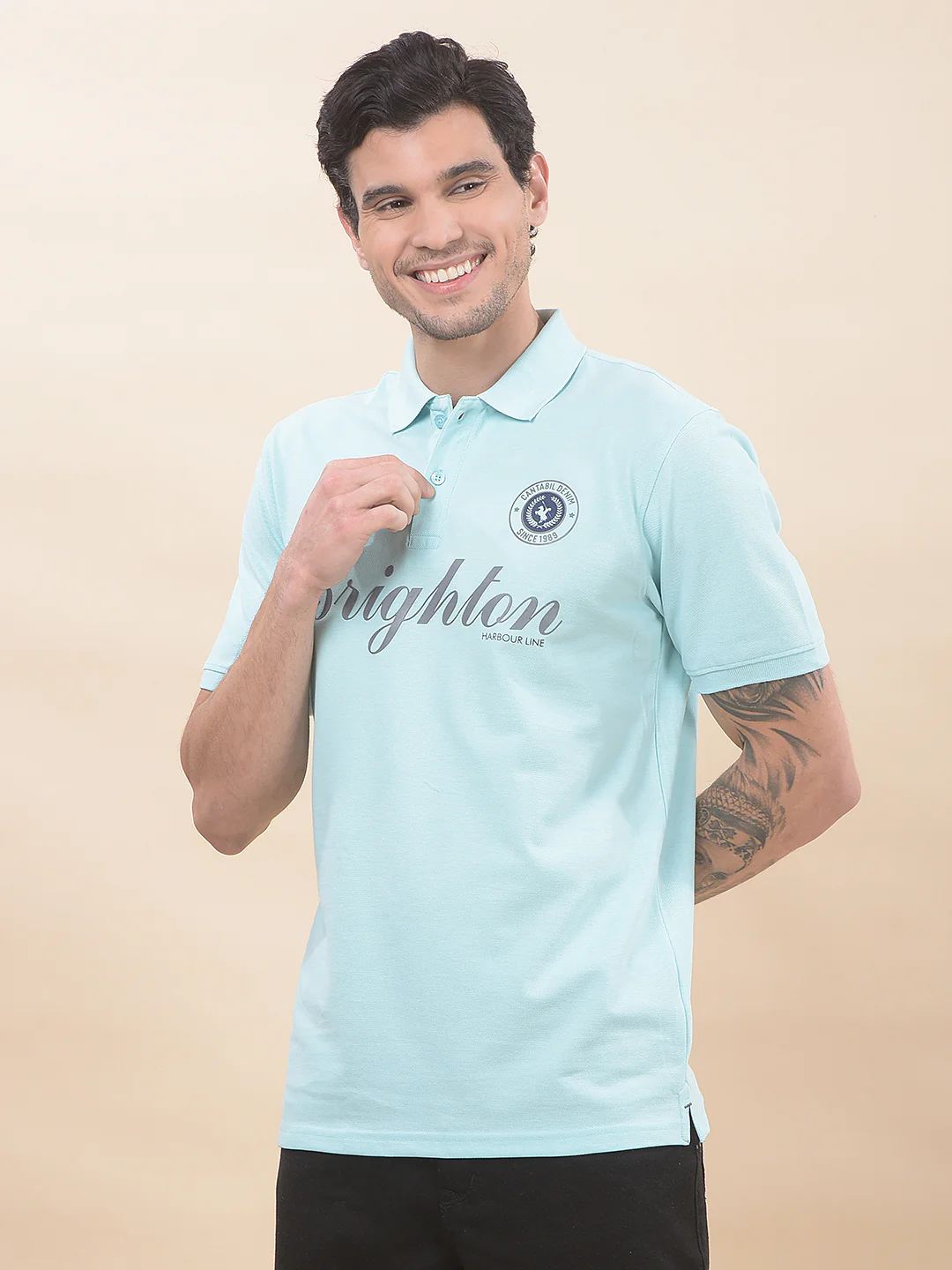 T-Shirt for Men | Breathable & Soft with Color Fastness Regular Fit Polo Neck Poly Cotton Fabric Printed Pattern - Image 5