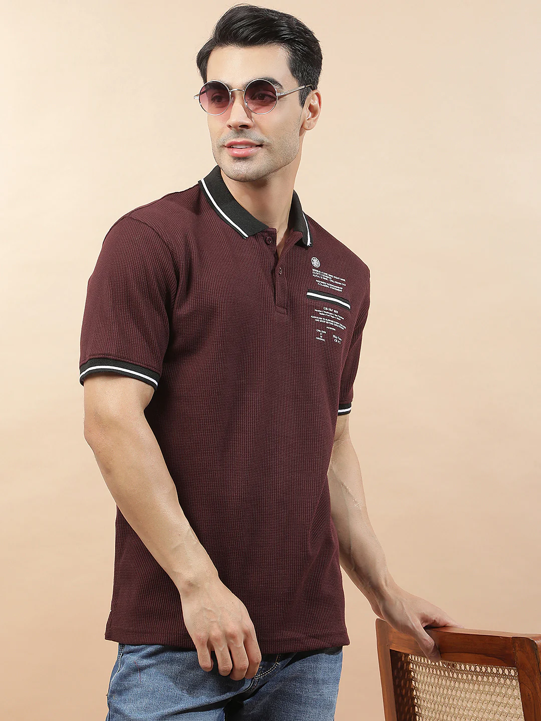 T-Shirt for Men | Breathable & Soft with Color Fastness Regular Fit Polo Neck Poly Cotton Fabric Printed Pattern - Image 3