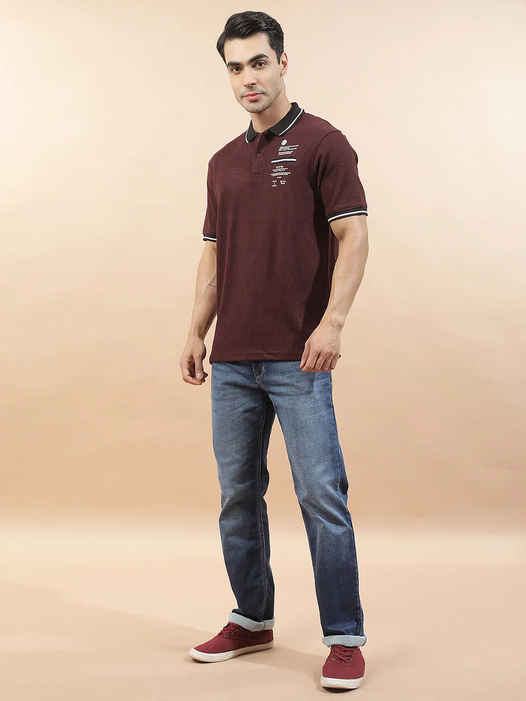 T-Shirt for Men | Breathable & Soft with Color Fastness Regular Fit Polo Neck Poly Cotton Fabric Printed Pattern - Image 4