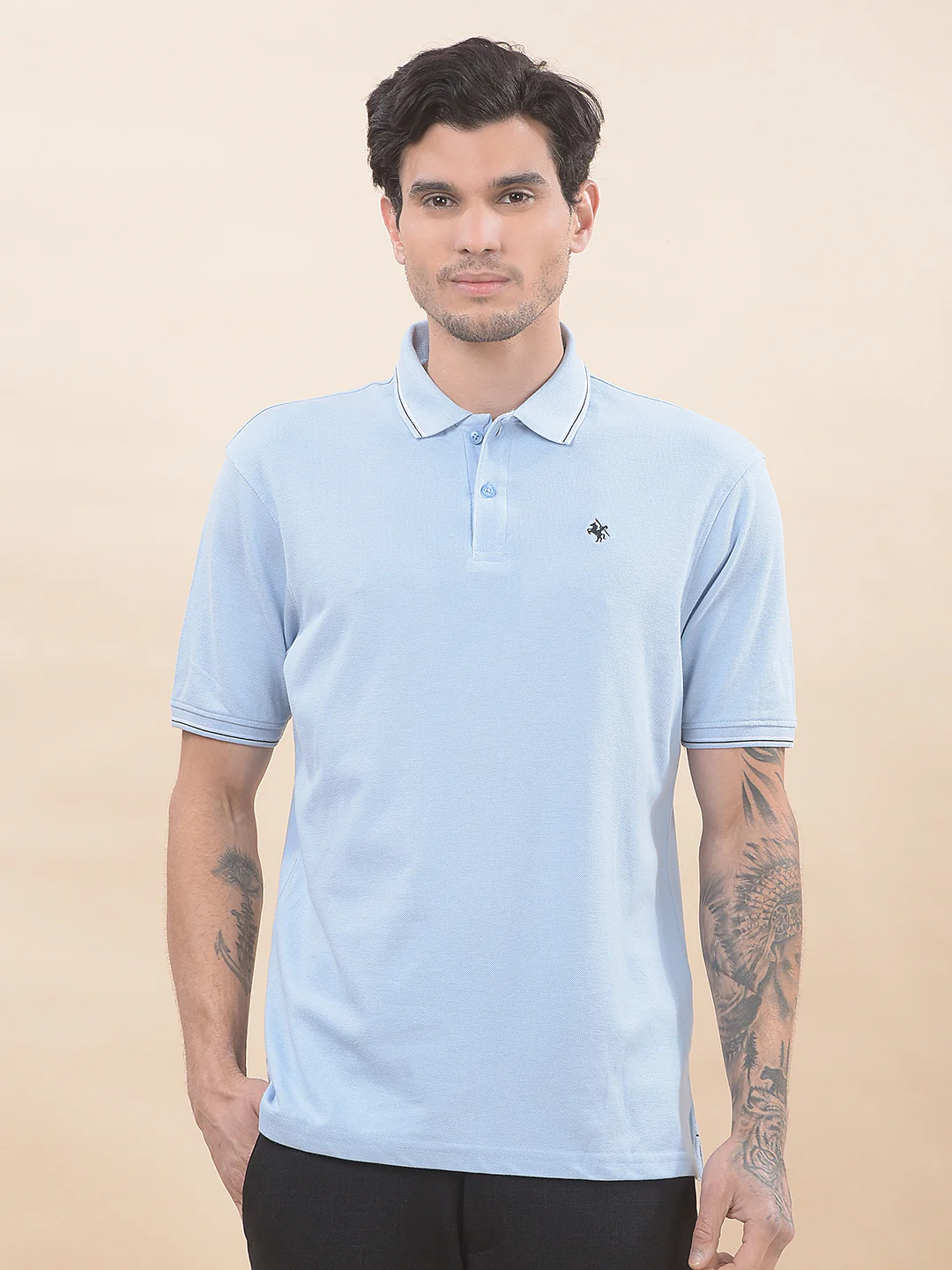 T-Shirt for Men | Breathable & Soft with Color Fastness Regular Fit Polo Neck Poly Cotton Fabric Solid Pattern - Image 3