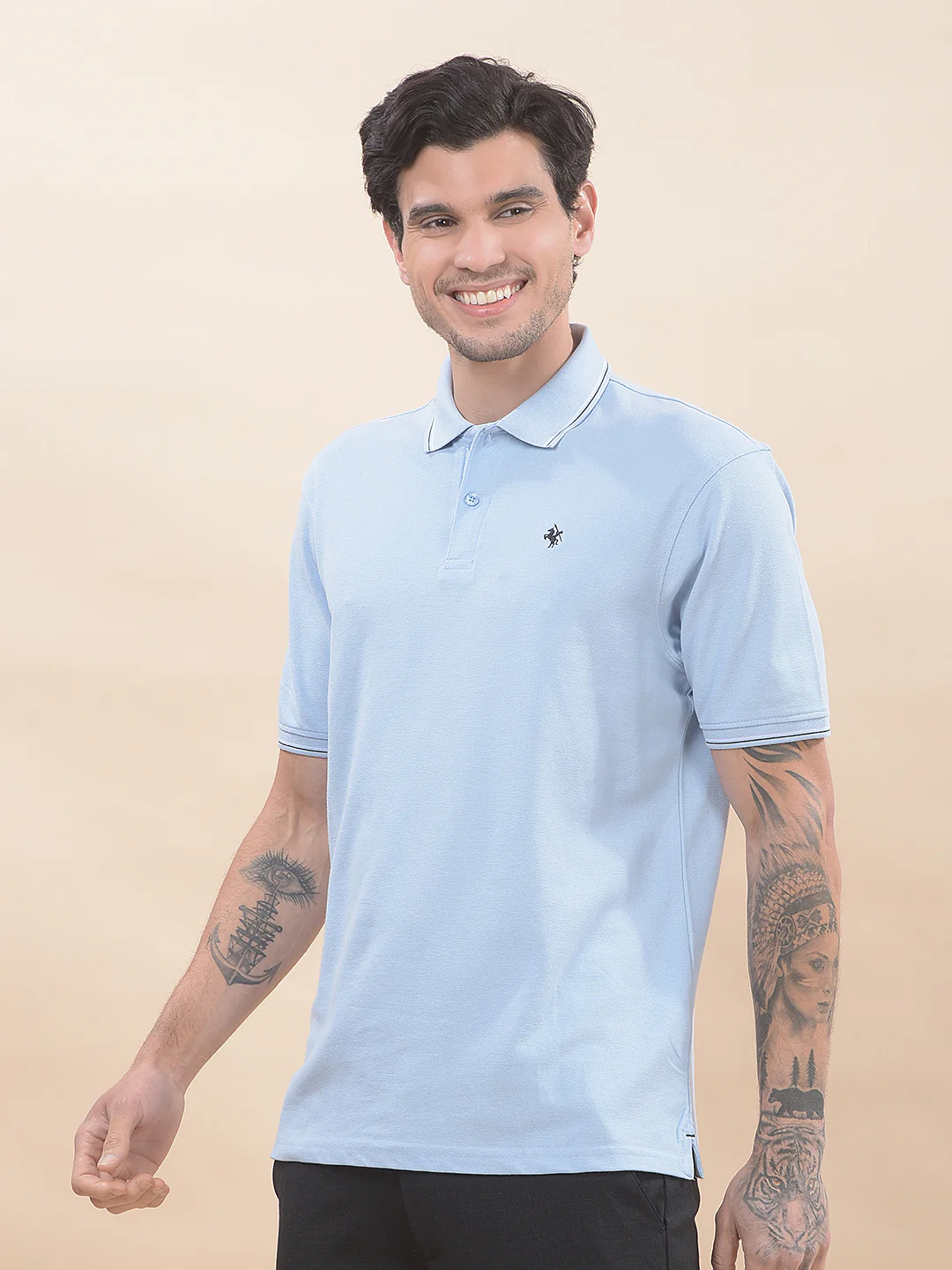 T-Shirt for Men | Breathable & Soft with Color Fastness Regular Fit Polo Neck Poly Cotton Fabric Solid Pattern - Image 4