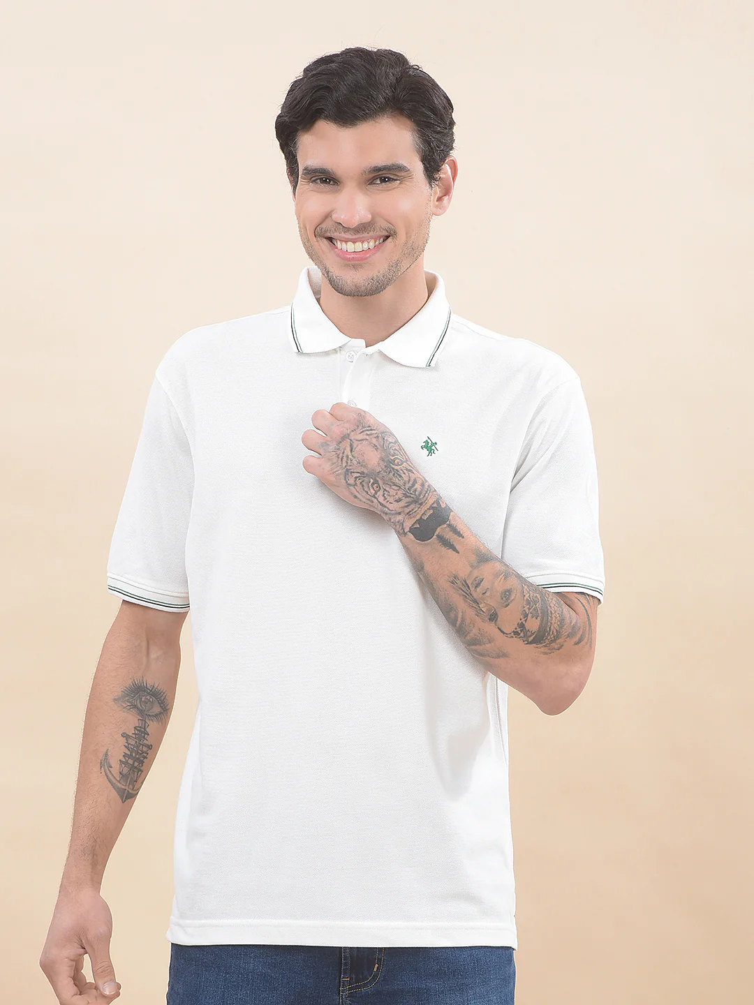 T-Shirt for Men | Breathable & Soft with Color Fastness Regular Fit Polo Neck Poly Cotton Fabric Solid Pattern - Image 3