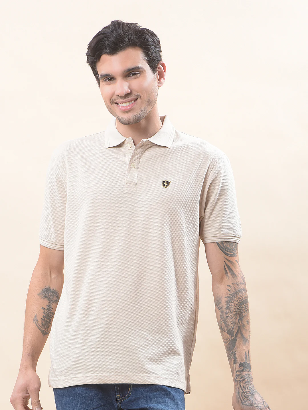 T-Shirt for Men | Breathable & Soft with Color Fastness Regular Fit Polo Neck Poly Cotton Fabric Solid Pattern - Image 2