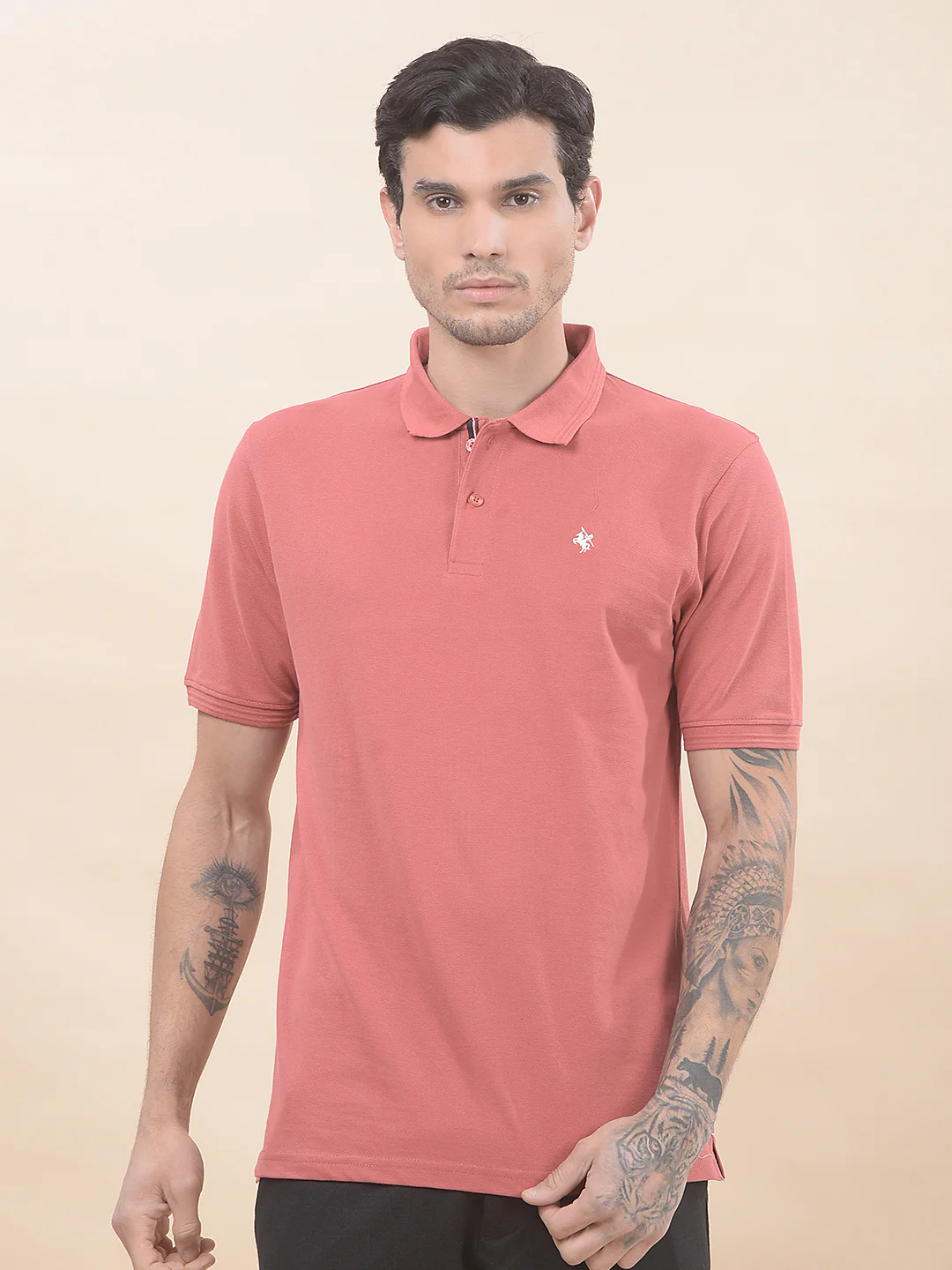 T-Shirt for Men | Breathable & Soft with Color Fastness Regular Fit Polo Neck Poly Cotton Fabric Solid Pattern - Image 3