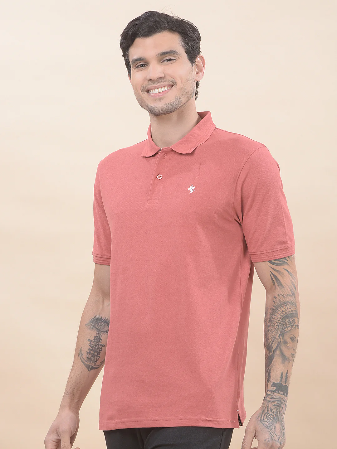 T-Shirt for Men | Breathable & Soft with Color Fastness Regular Fit Polo Neck Poly Cotton Fabric Solid Pattern - Image 4