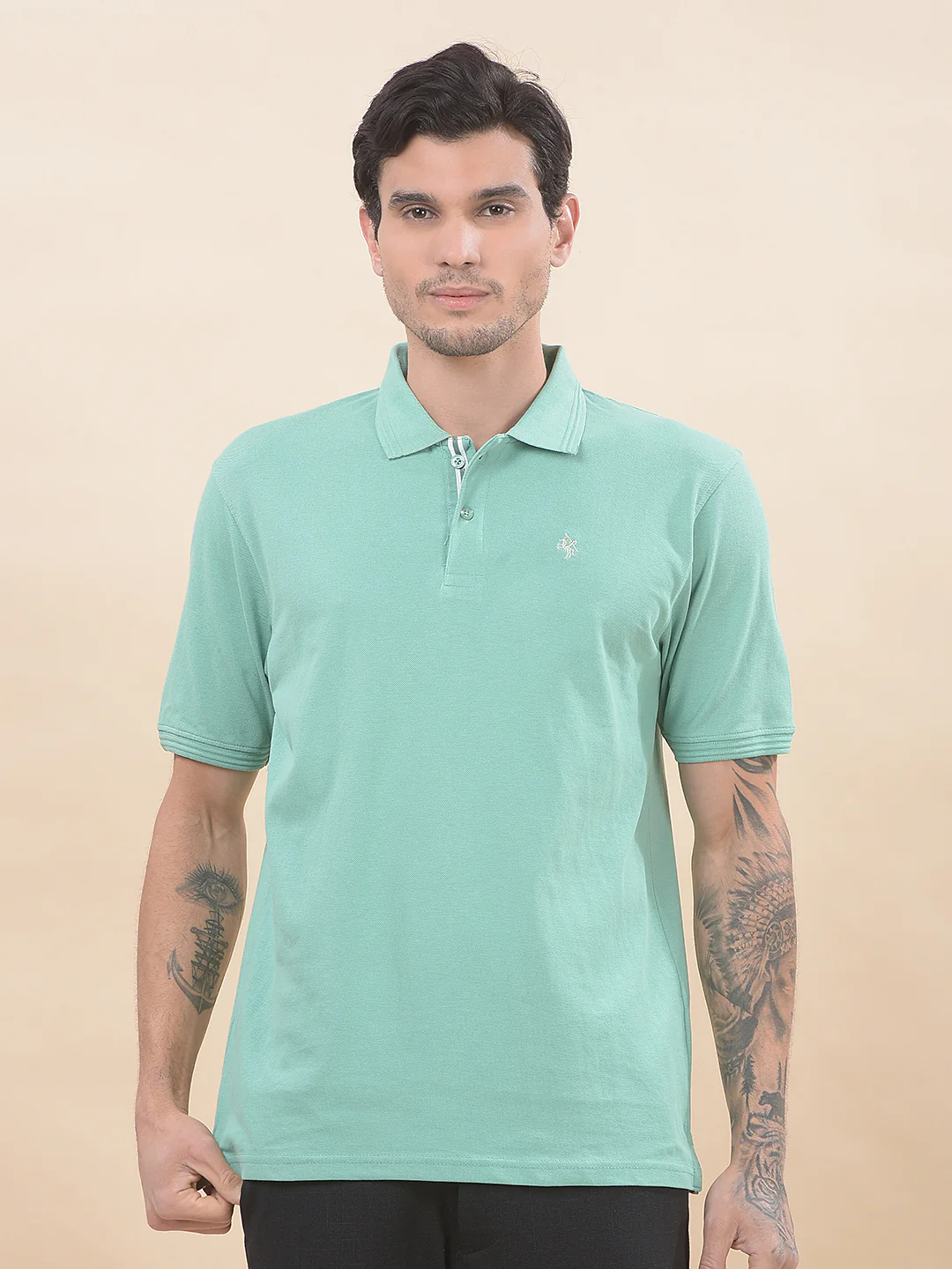 T-Shirt for Men | Breathable & Soft with Color Fastness Regular Fit Polo Neck Poly Cotton Fabric Solid Pattern - Image 3