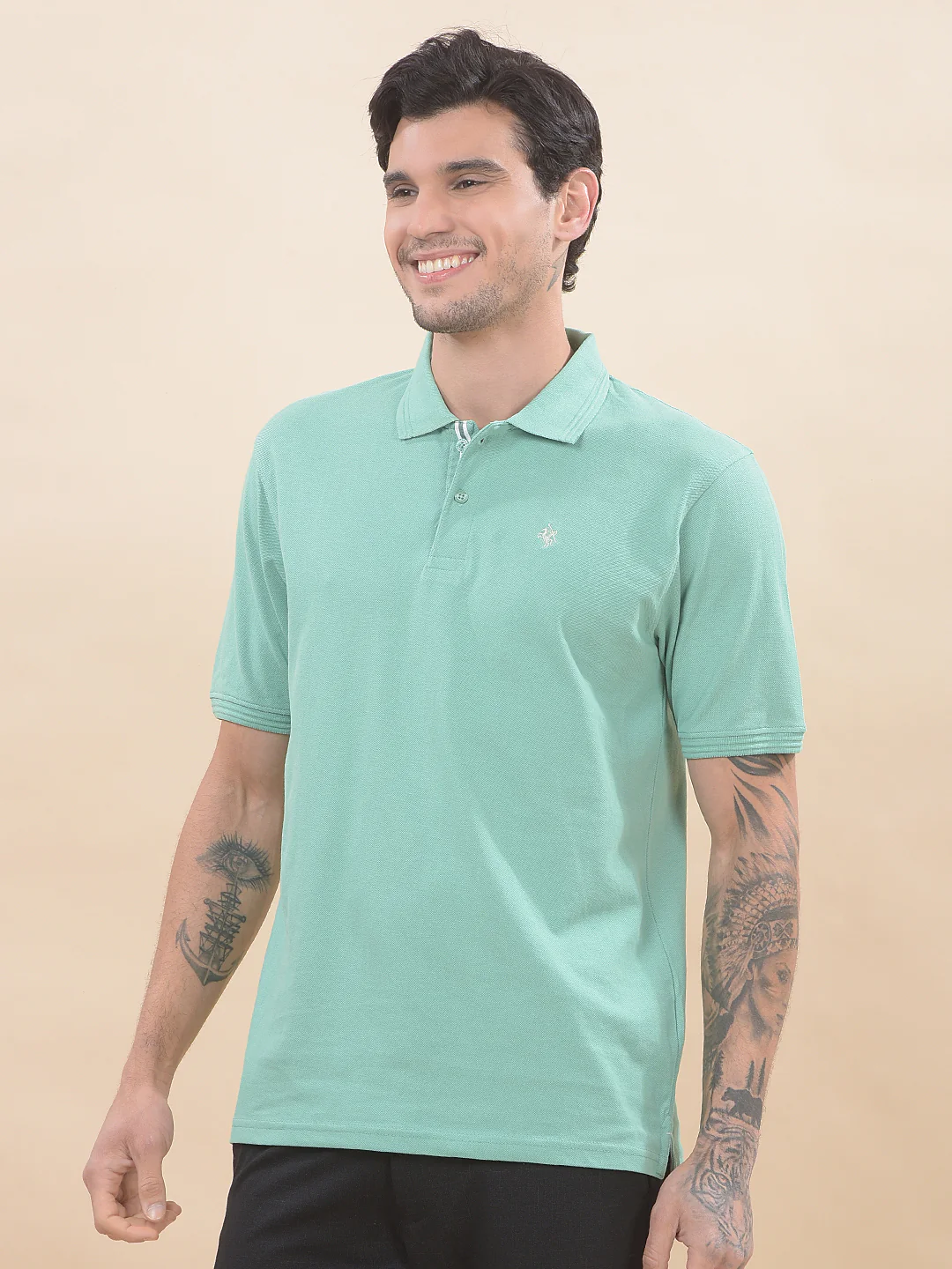 T-Shirt for Men | Breathable & Soft with Color Fastness Regular Fit Polo Neck Poly Cotton Fabric Solid Pattern - Image 4