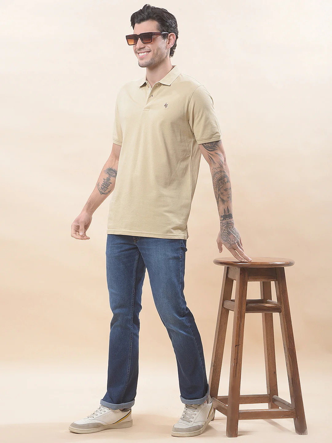 T-Shirt for Men | Breathable & Soft with Color Fastness Regular Fit Polo Neck Poly Cotton Fabric Solid Pattern - Image 3