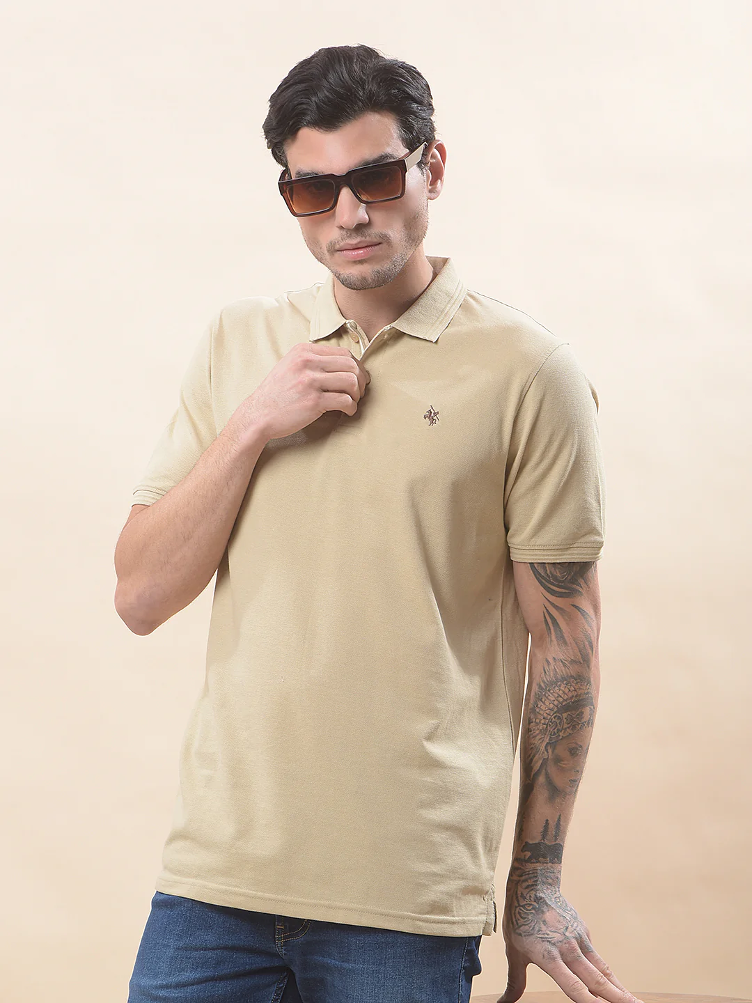 T-Shirt for Men | Breathable & Soft with Color Fastness Regular Fit Polo Neck Poly Cotton Fabric Solid Pattern - Image 4