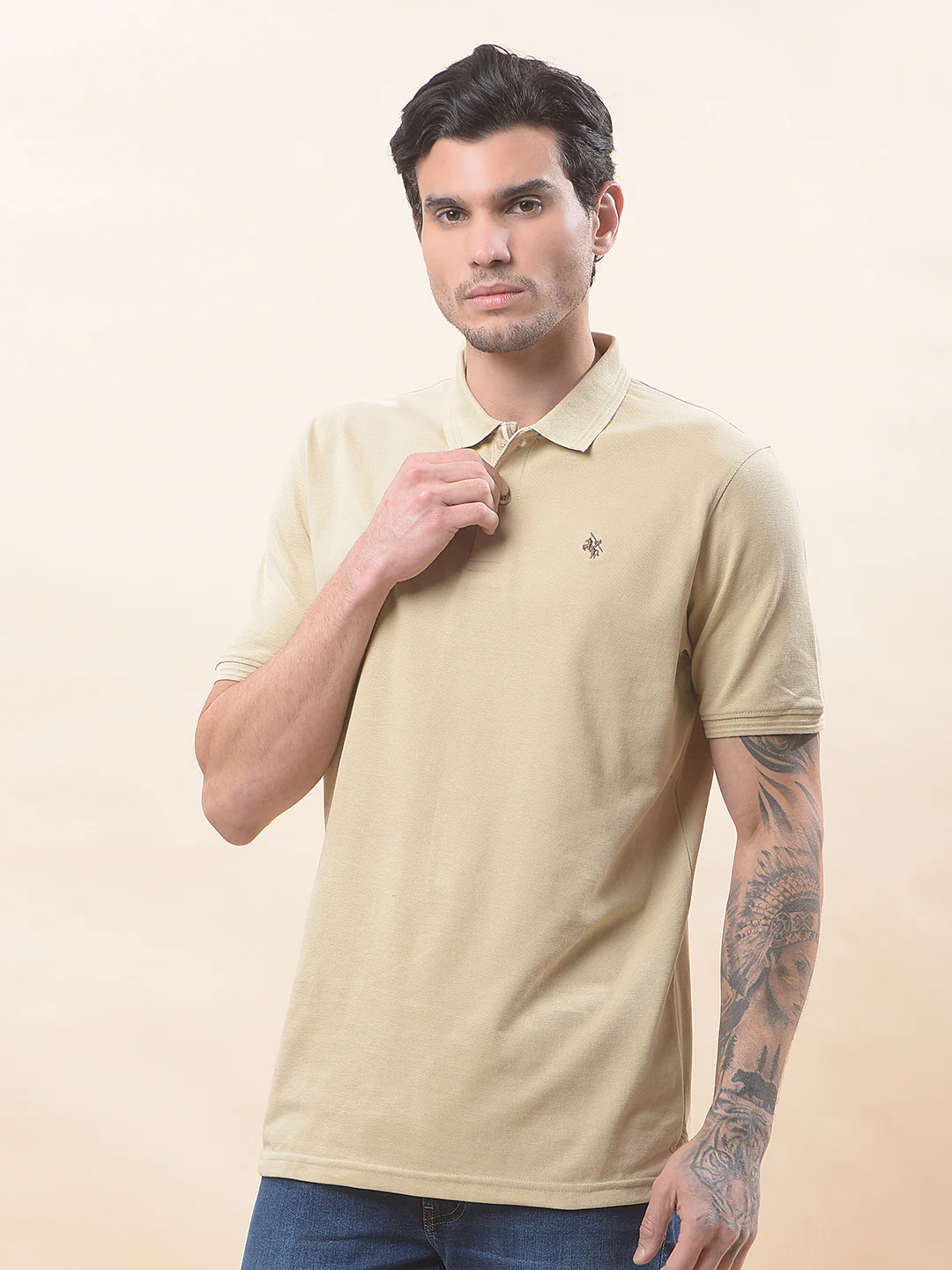 T-Shirt for Men | Breathable & Soft with Color Fastness Regular Fit Polo Neck Poly Cotton Fabric Solid Pattern - Image 8
