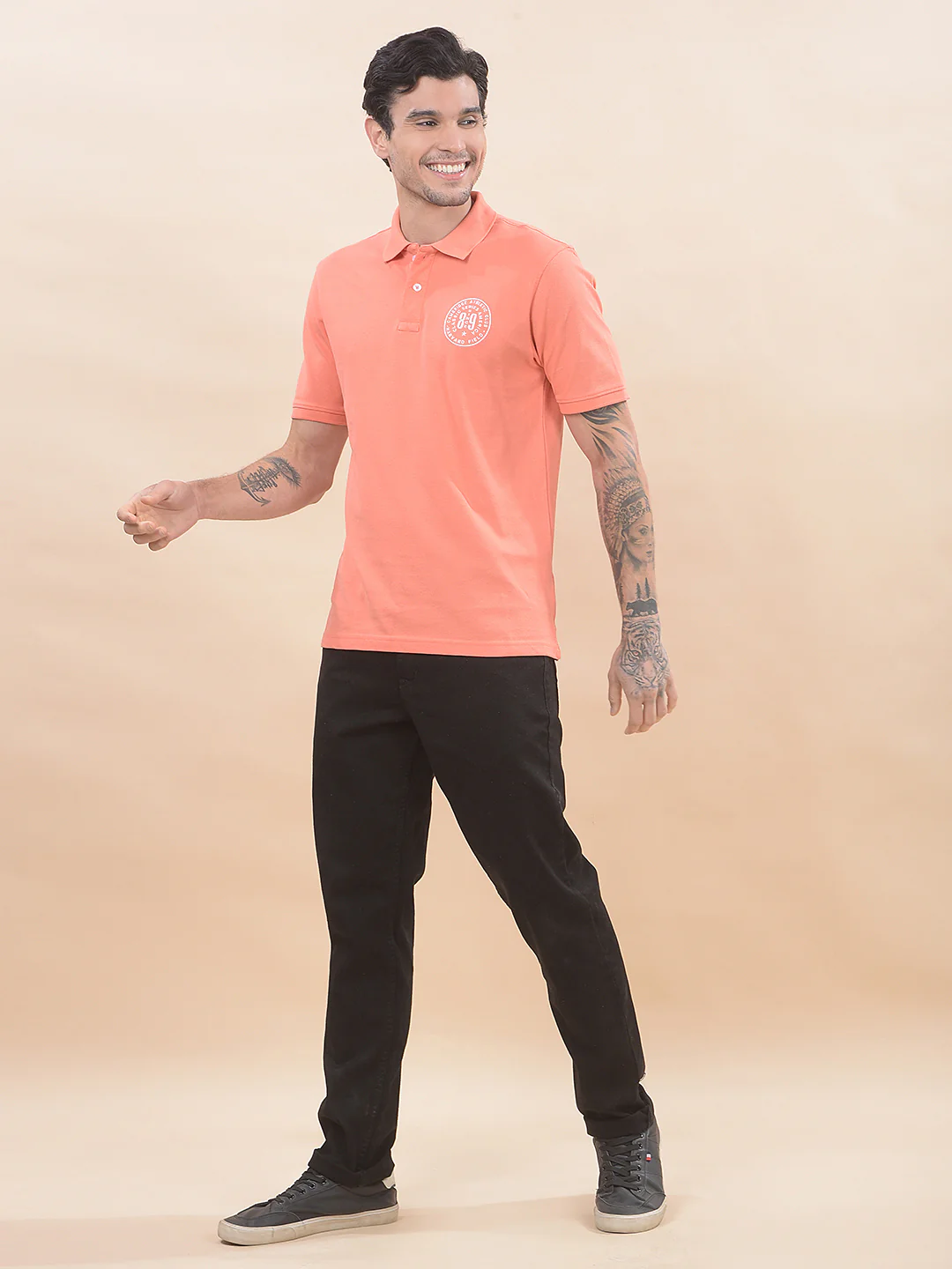 T-Shirt for Men | Breathable & Soft with Color Fastness Regular Fit Polo Neck Poly Cotton Fabric Solid Pattern - Image 7